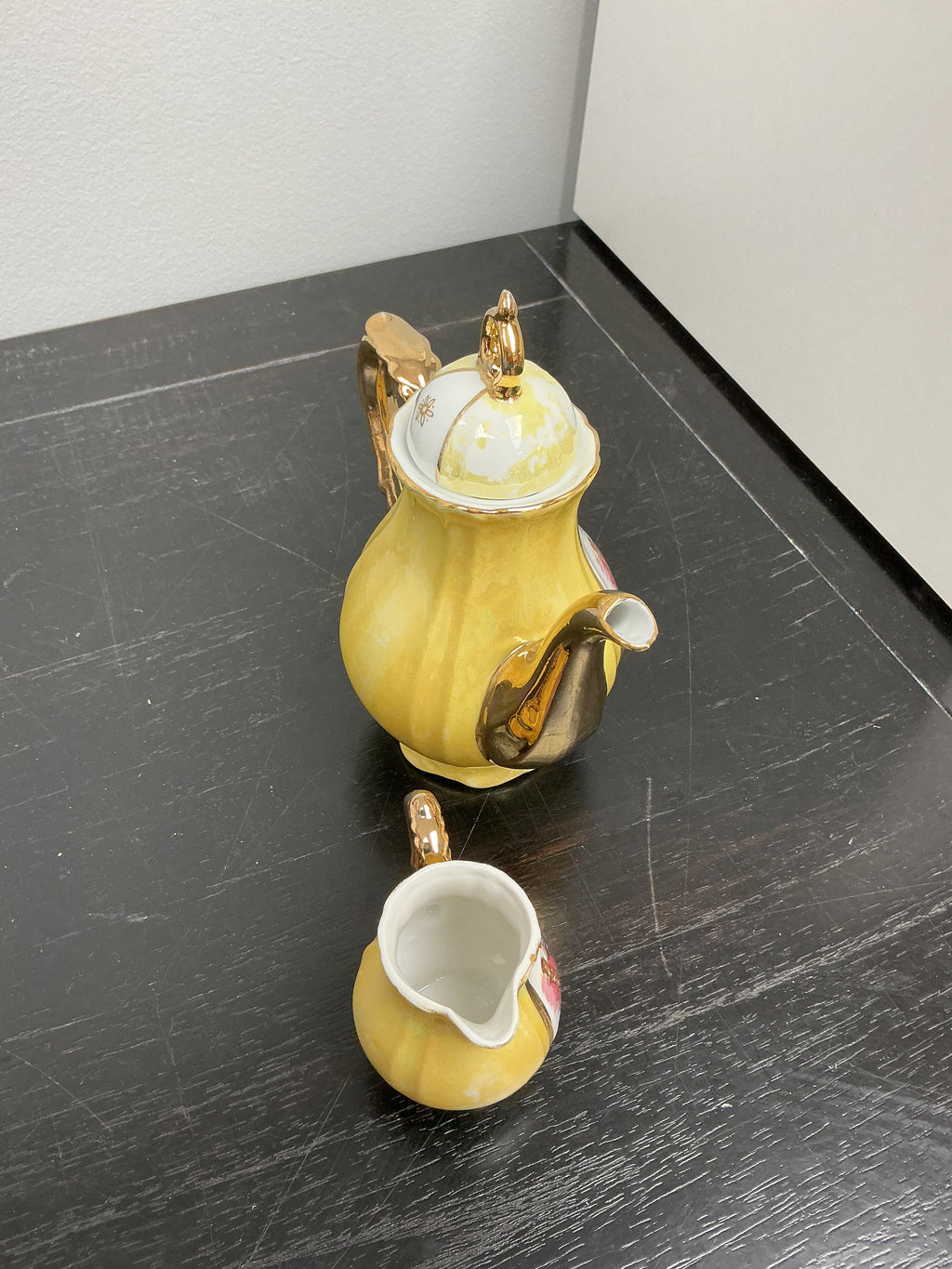 Vintage Bavaria-Style Porcelain Tea pot & Creamer with Gold Trim