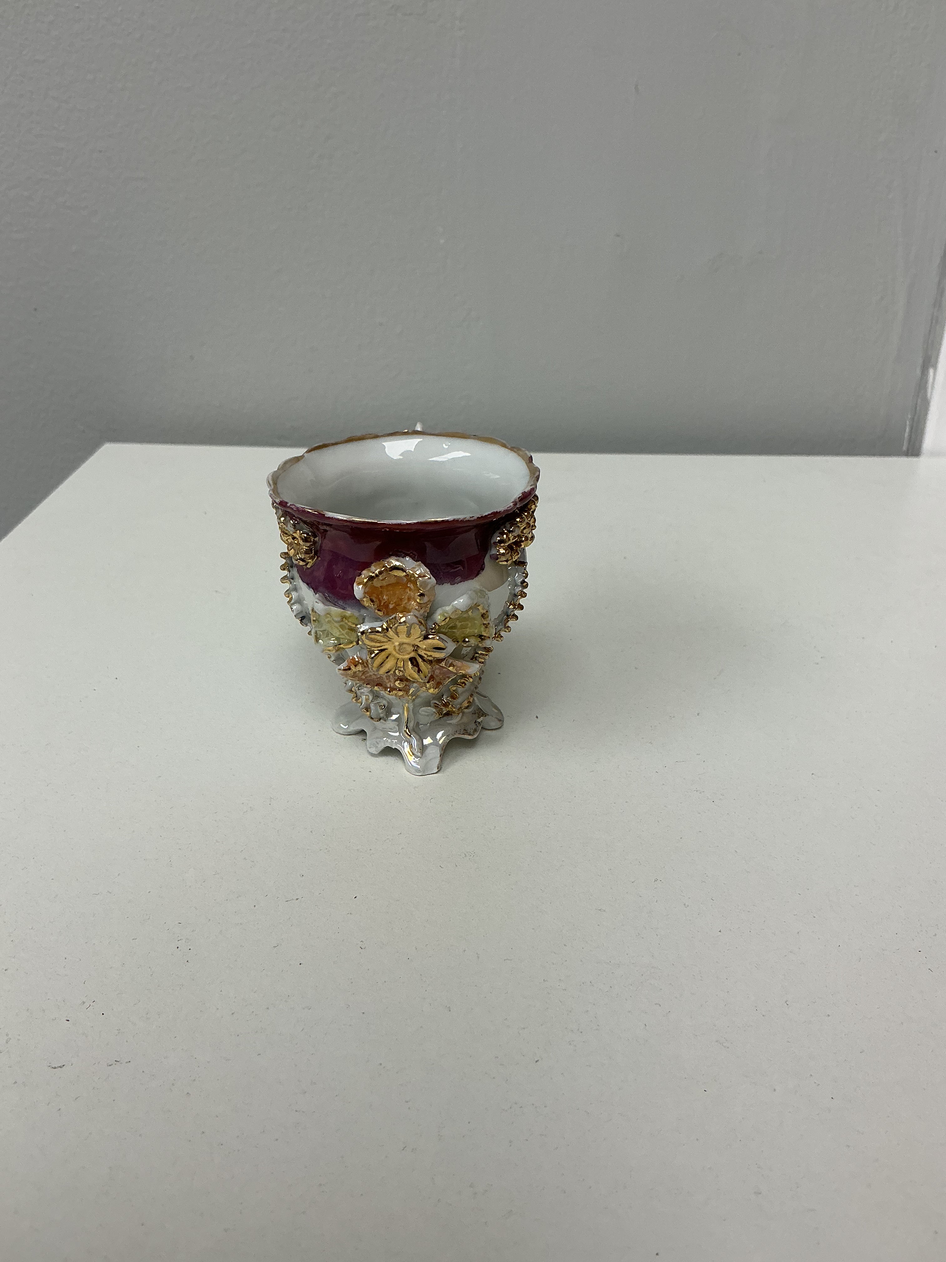 Floral Bone China Teacup with Gold Trim