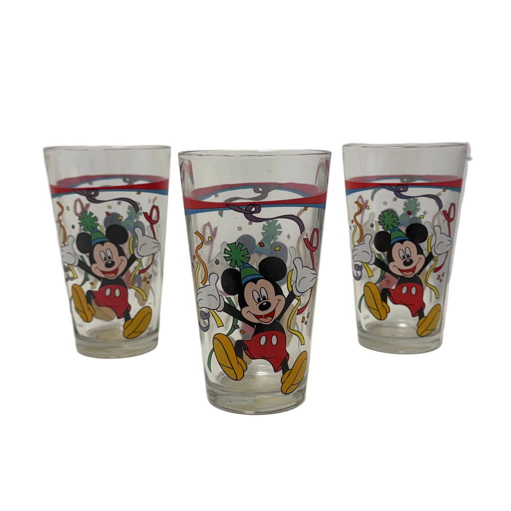 Vintage Disney Mickey Mouse Birthday Celebration Glasses - Set of 3