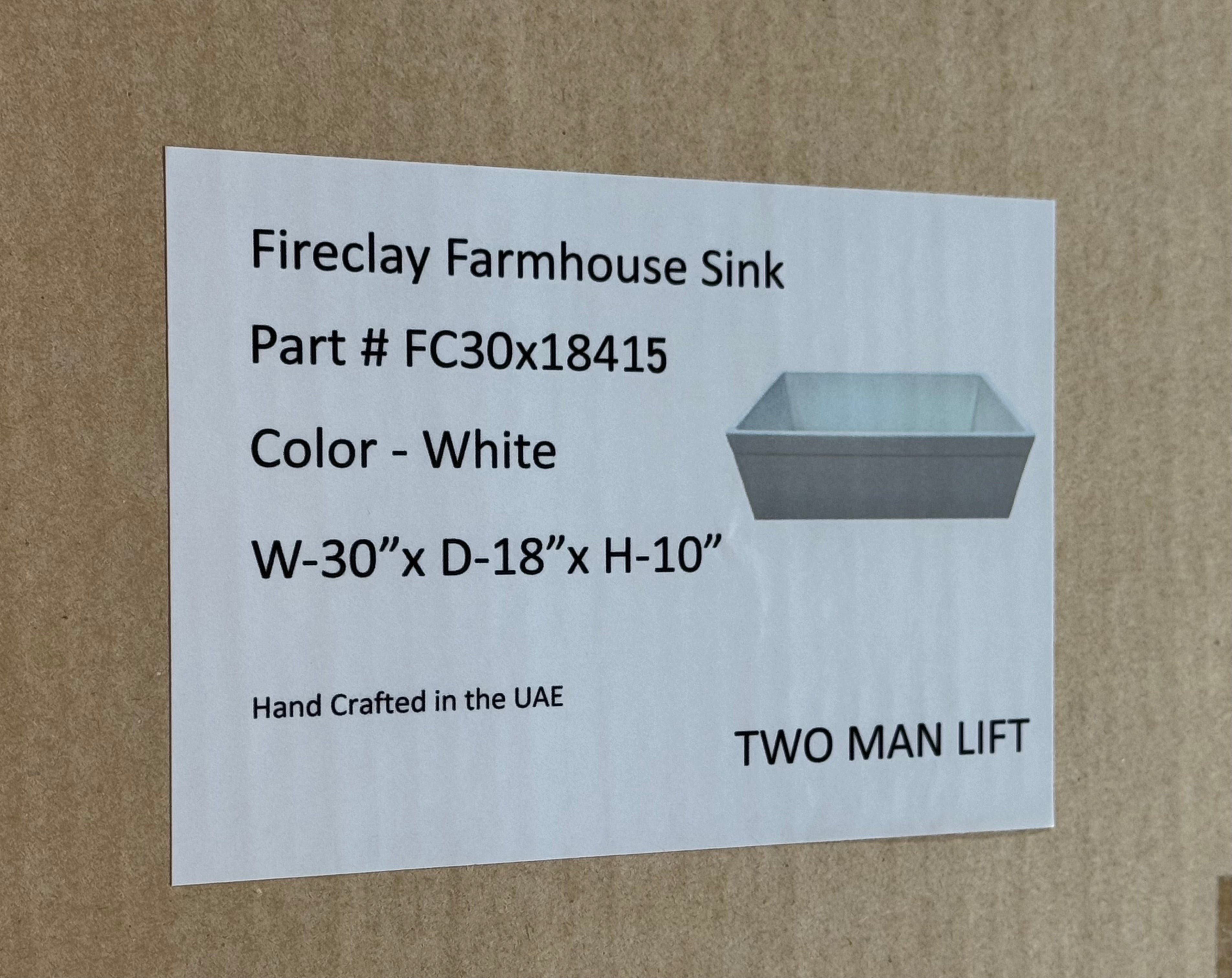 Fireclay Farmhouse Sink - FC30x18415