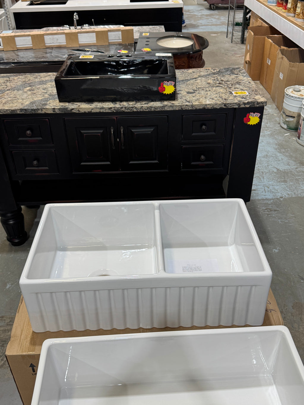 Fluted Double Fireclay Farmhouse Sink - FC33x18413