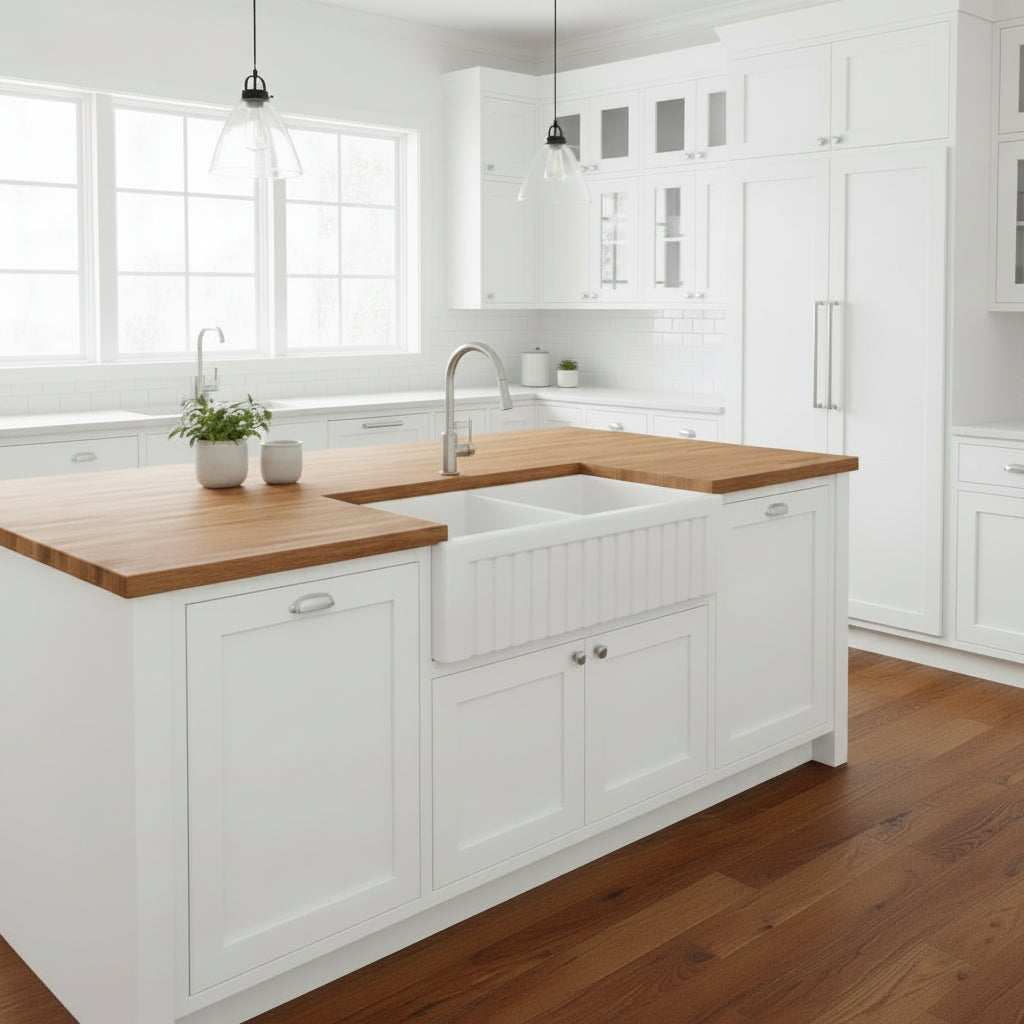 Fluted Double Fireclay Farmhouse Sink - FC33x18413