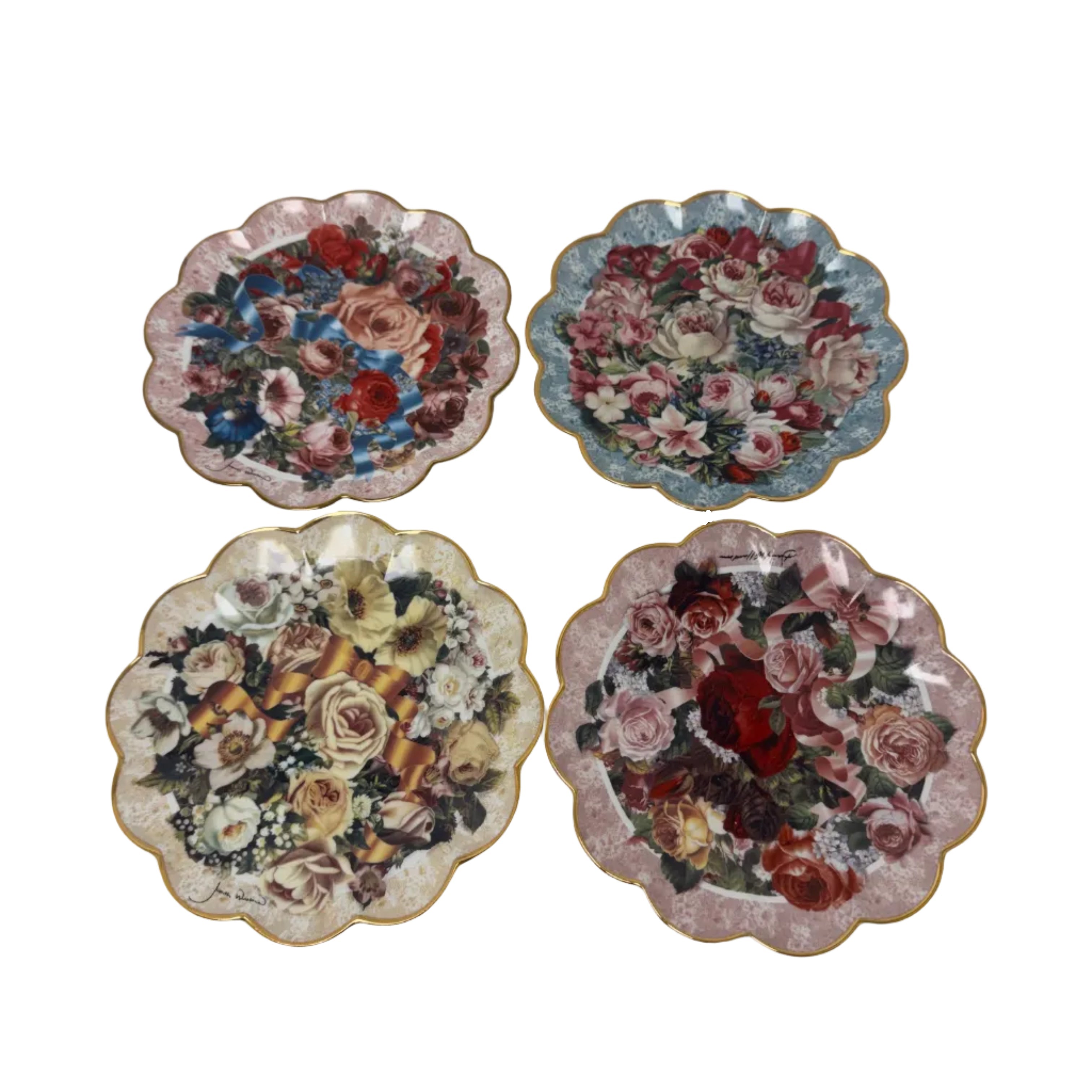 Franklin Mint Victorian Rose Bouquet Collector Plate (set of 4)