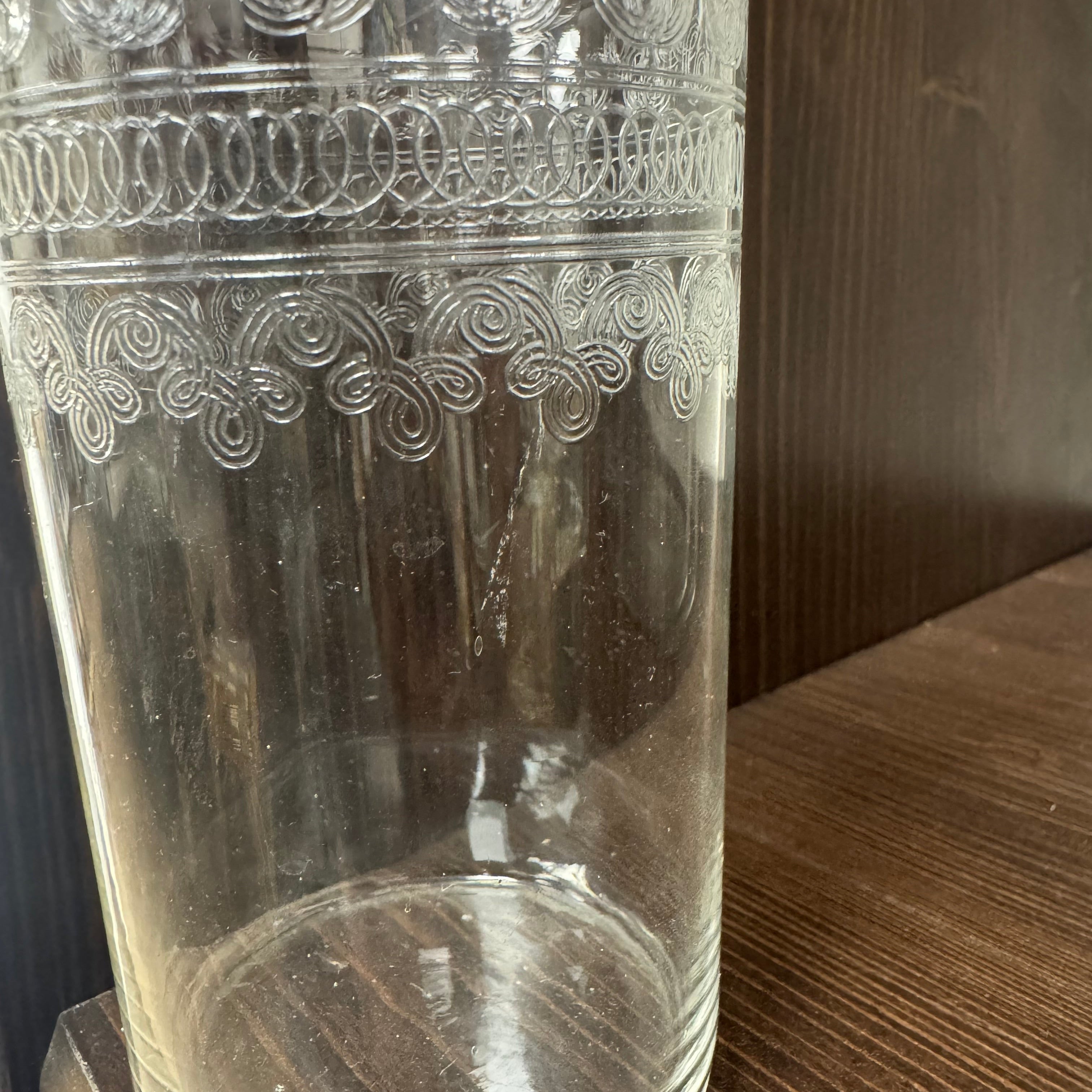Cloverleaf Fostoria Etched Glass Water Pitcher with Two Matching Glasses