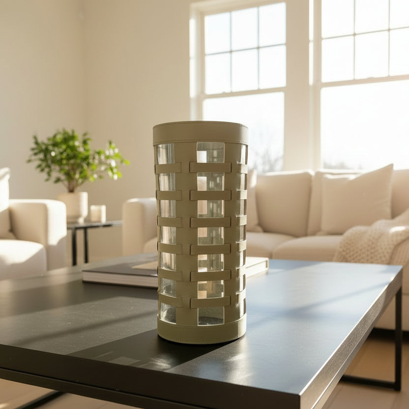 Heritage Farm and Garden - Nappa Leather Wrapped Glass Vase - Green