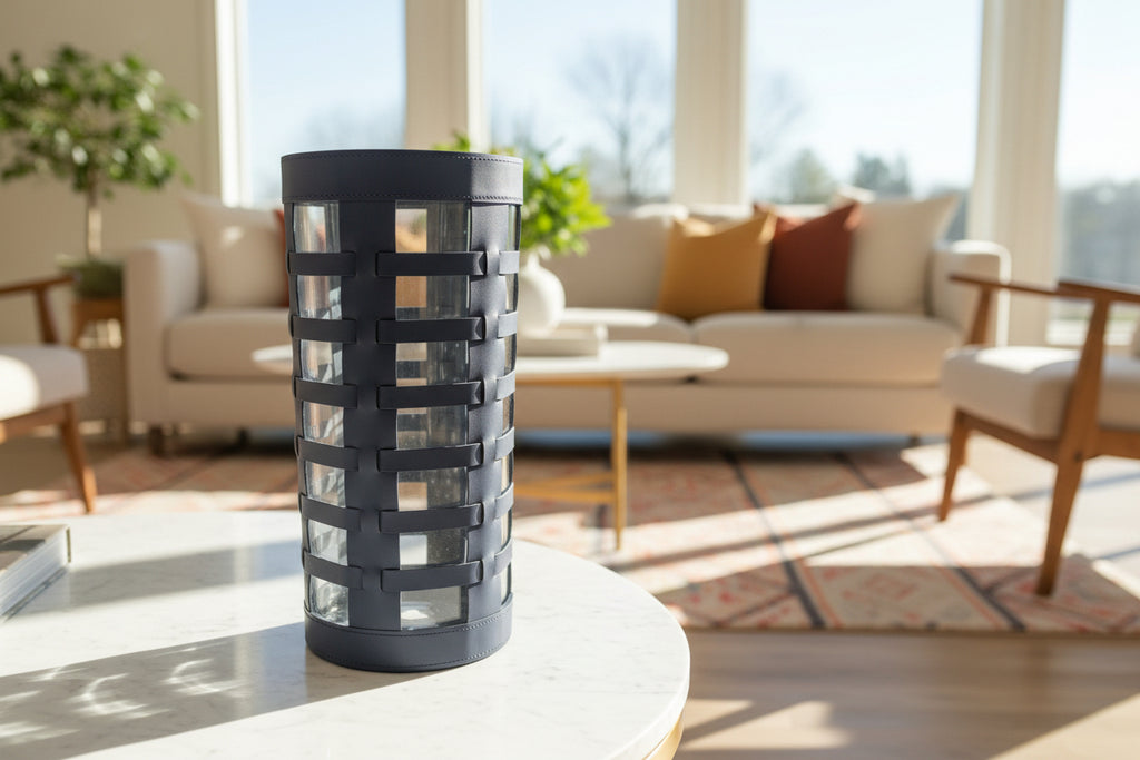 Heritage Farm and Garden - Nappa Leather Wrapped Glass Vase - Navy
