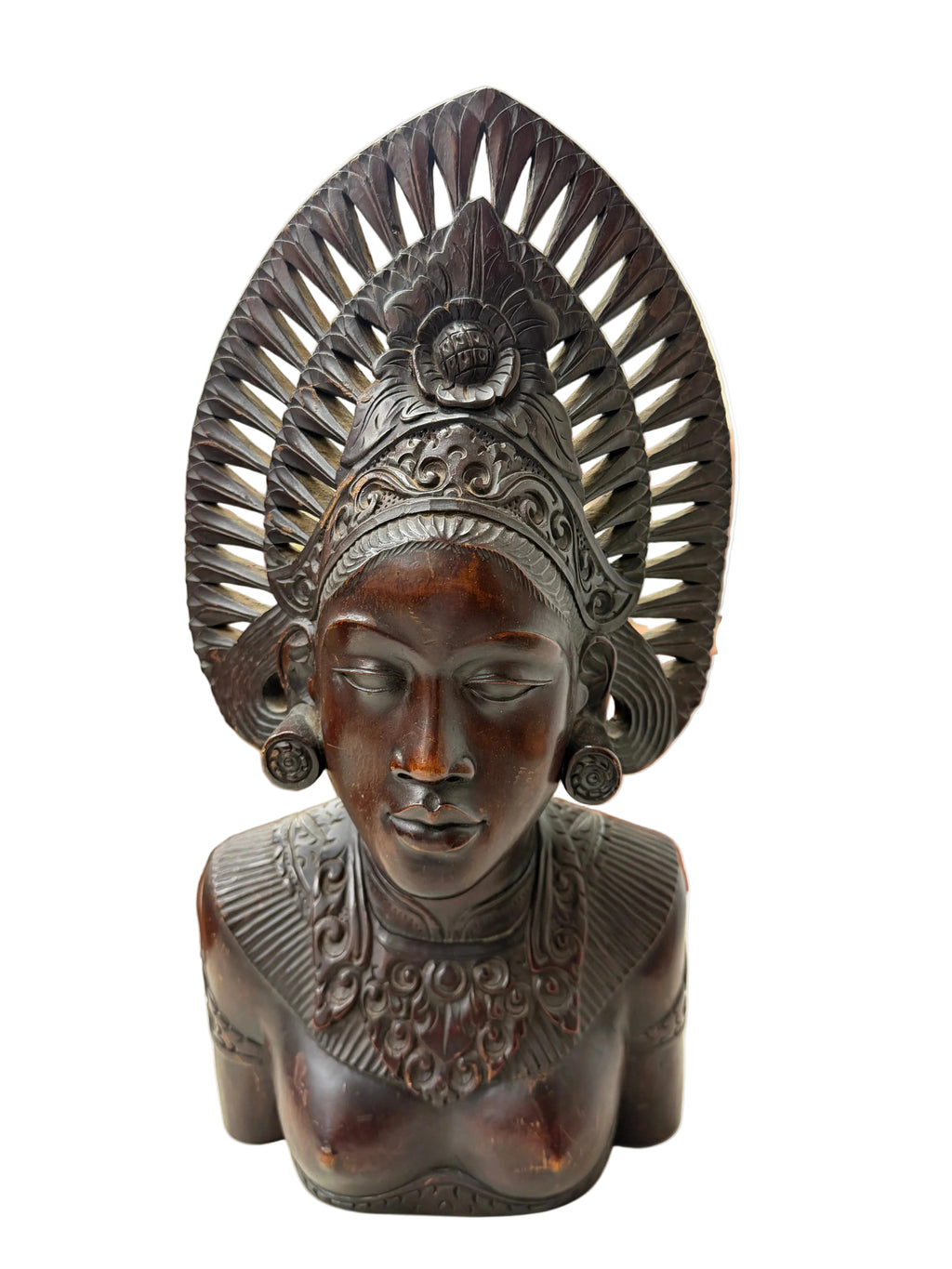 Vintage Indonesian Hand-Carved Wooden Bust