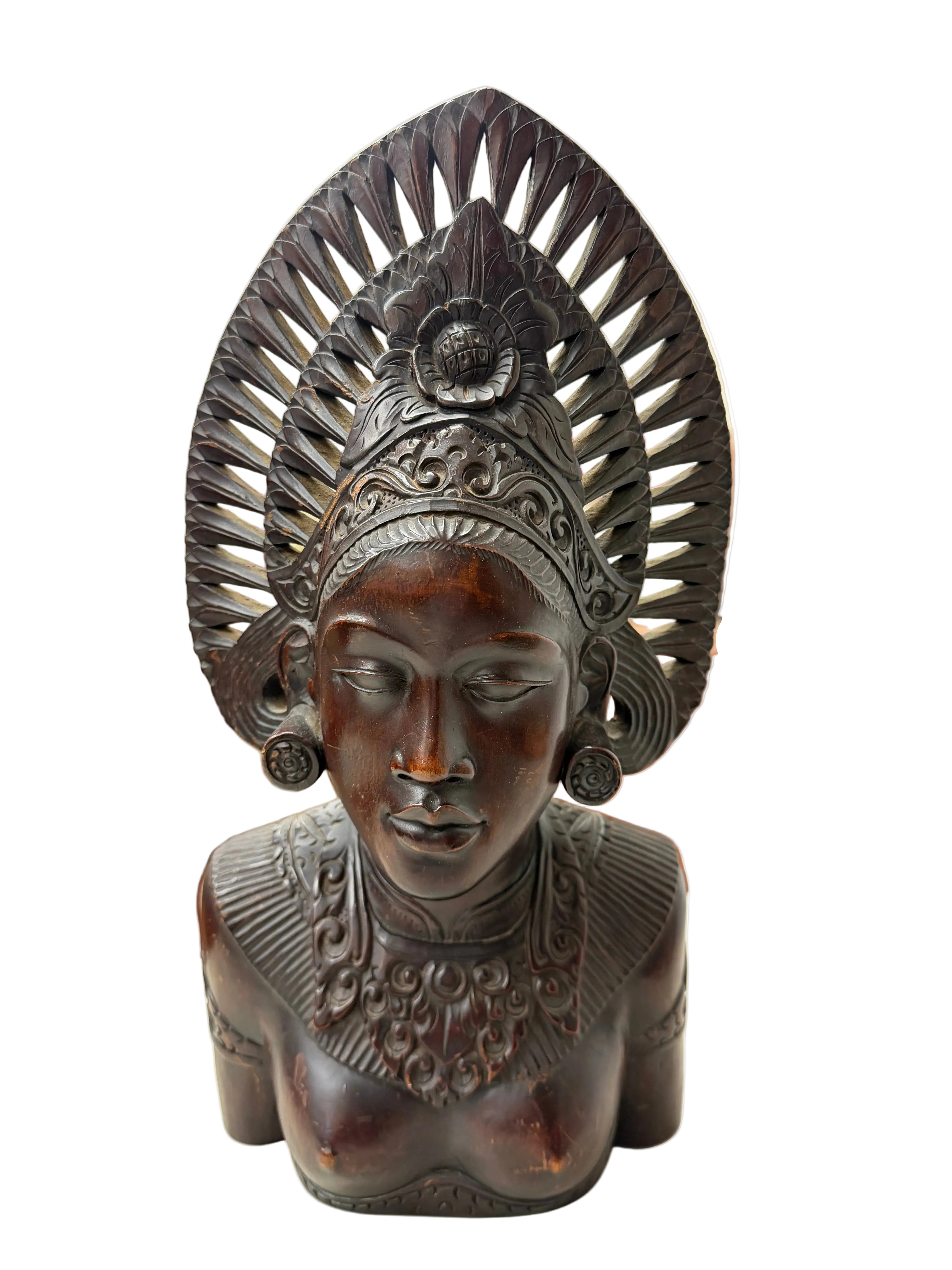 Vintage Indonesian Hand-Carved Wooden Bust