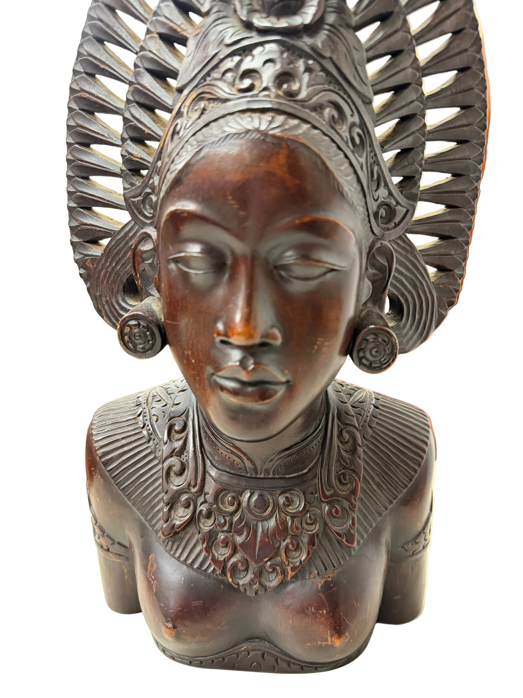 Vintage Indonesian Hand-Carved Wooden Bust