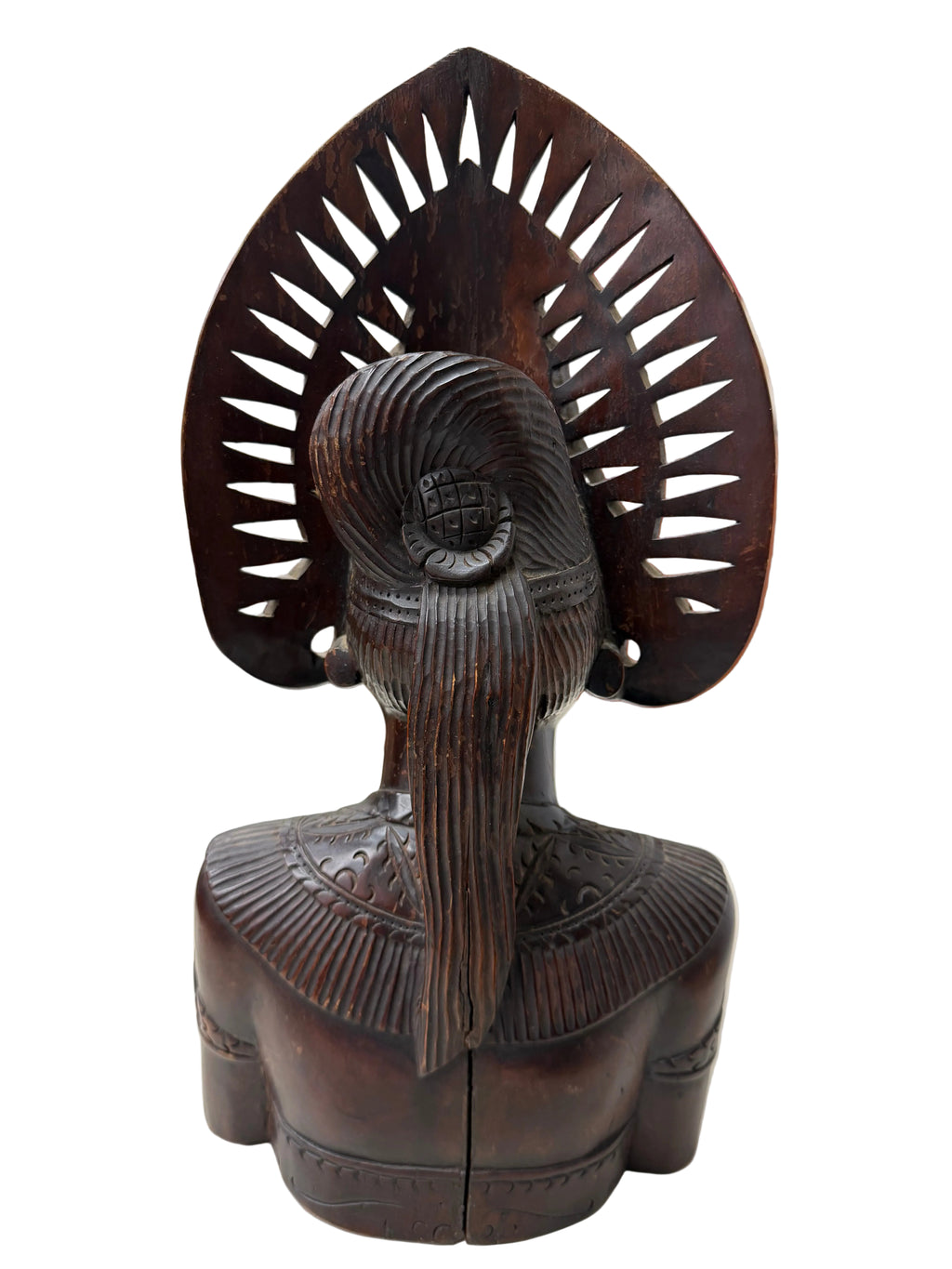 Vintage Indonesian Hand-Carved Wooden Bust