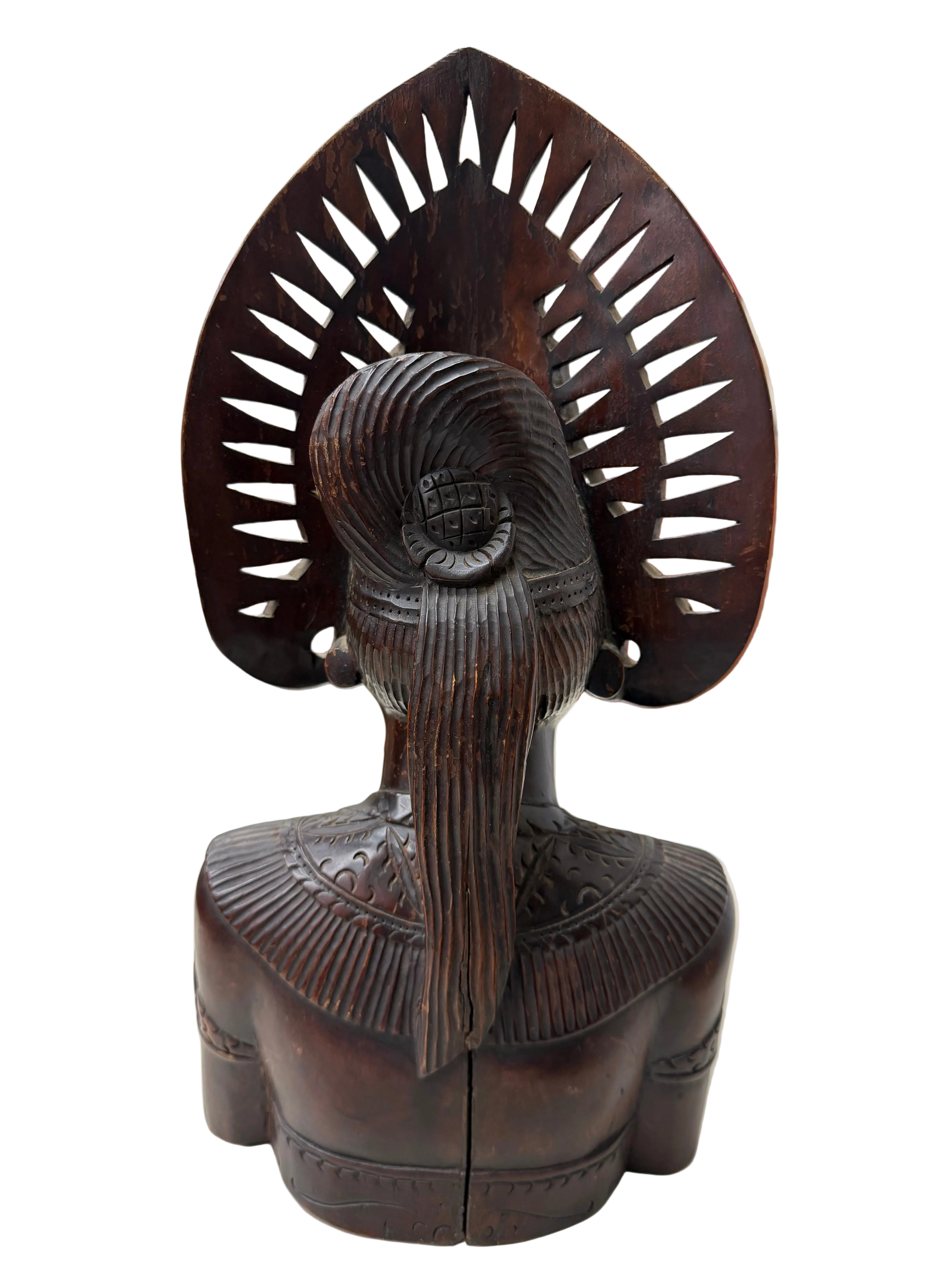 Vintage Indonesian Hand-Carved Wooden Bust