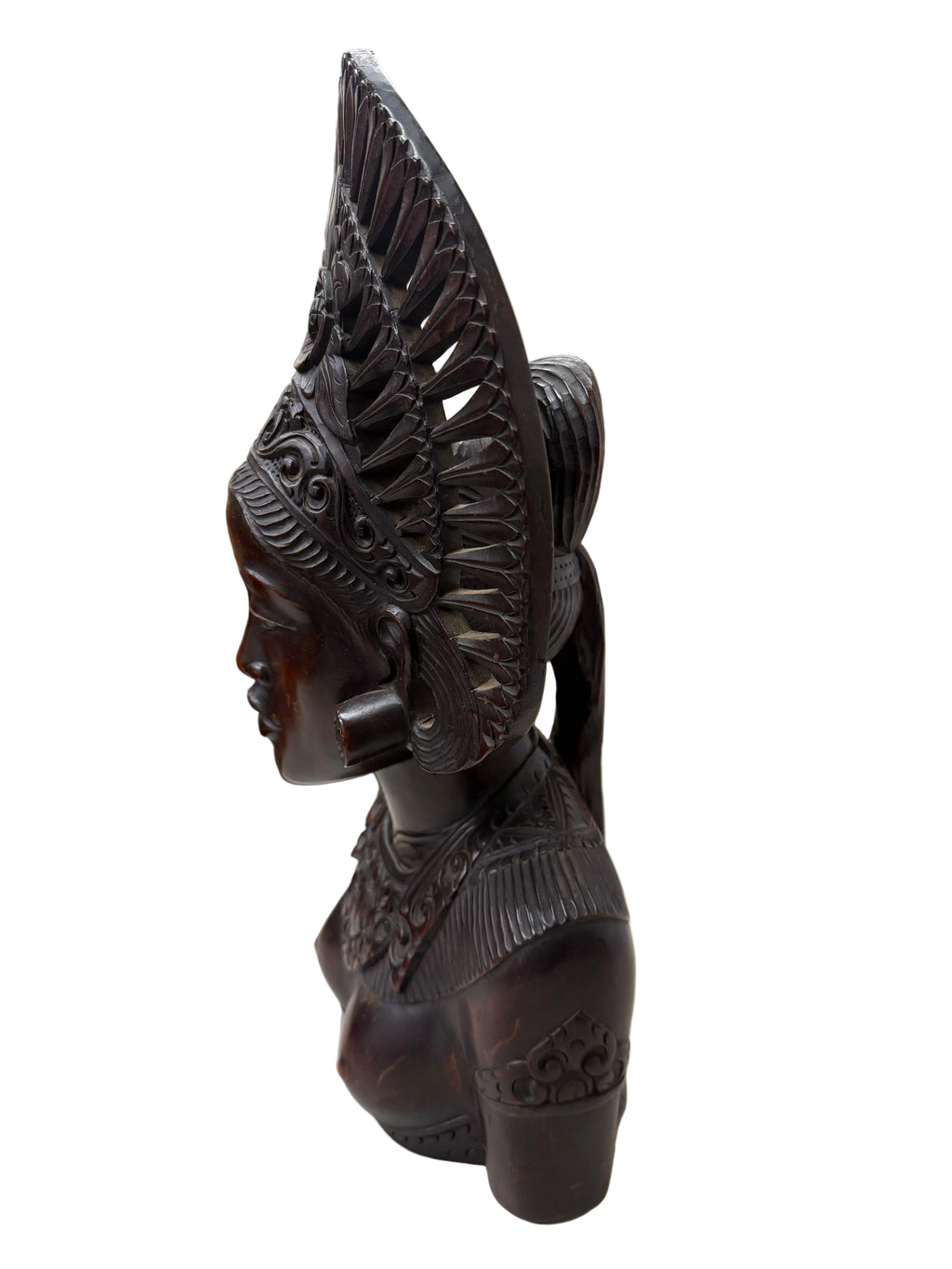 Vintage Indonesian Hand-Carved Wooden Bust