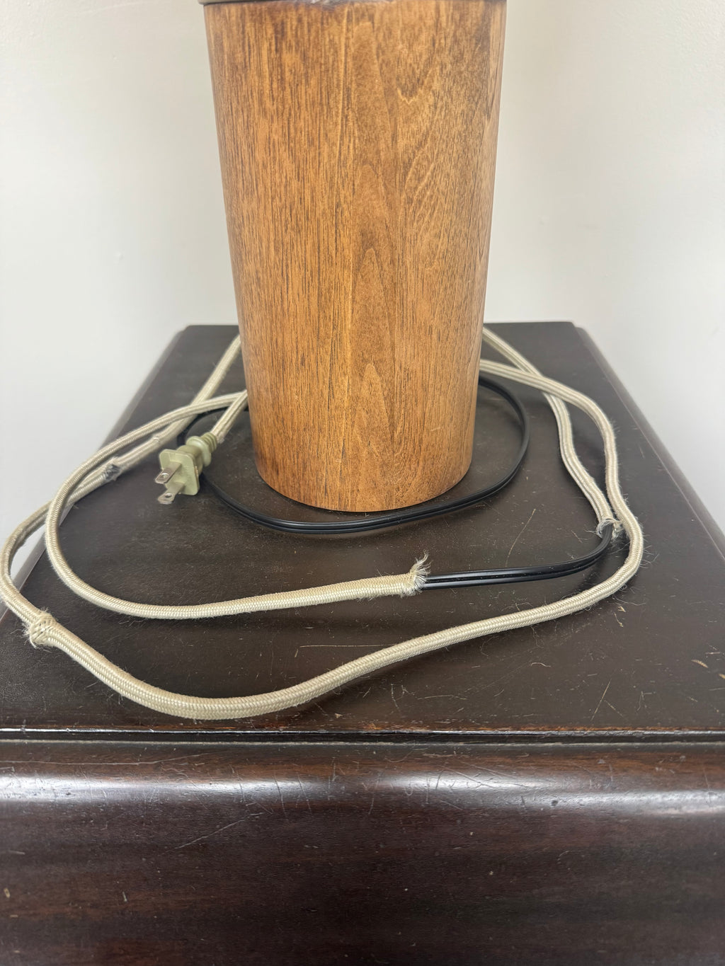 Wood and Brass Table Lamp with Linen Shade
