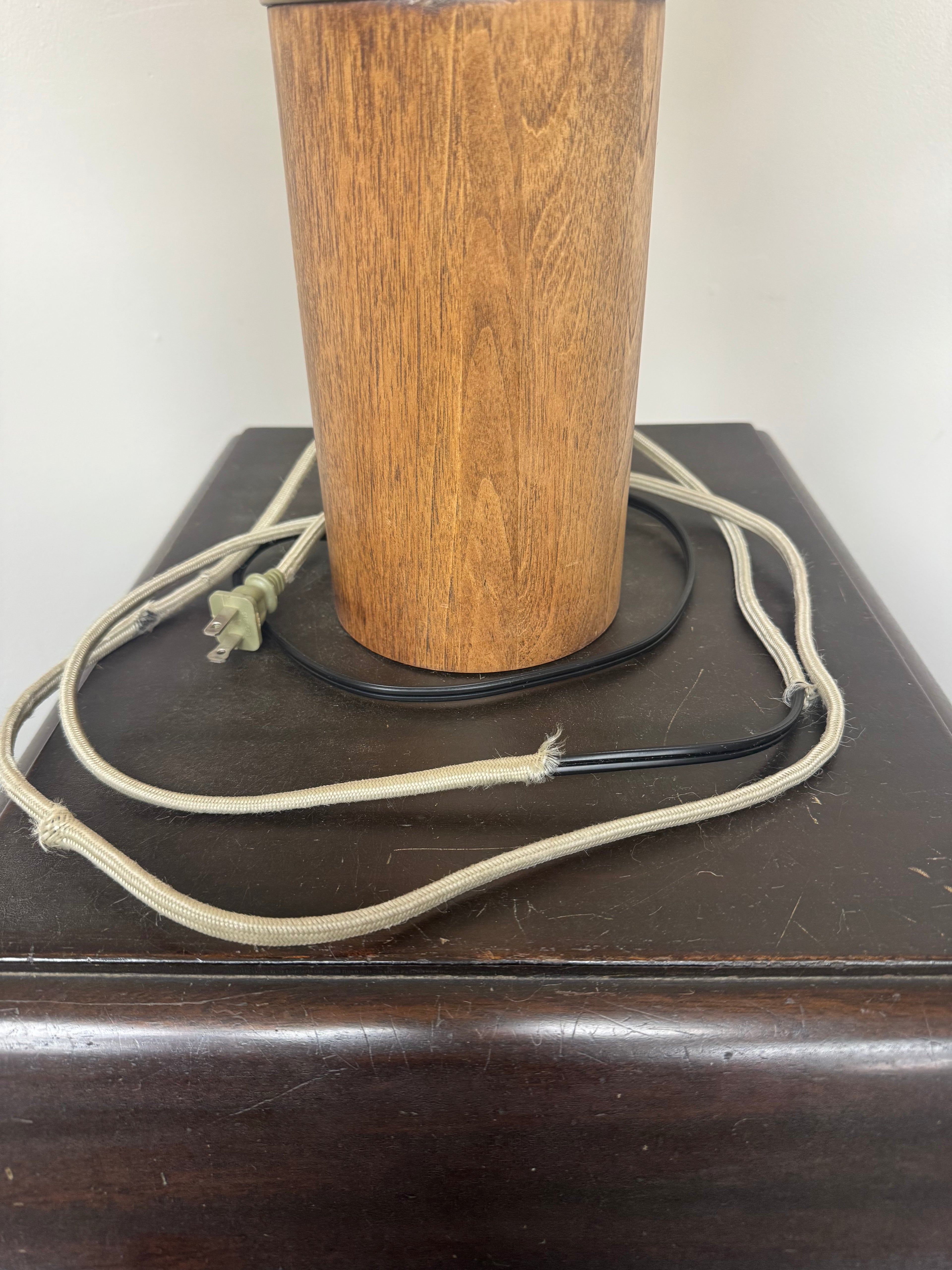 Wood and Brass Table Lamp with Linen Shade