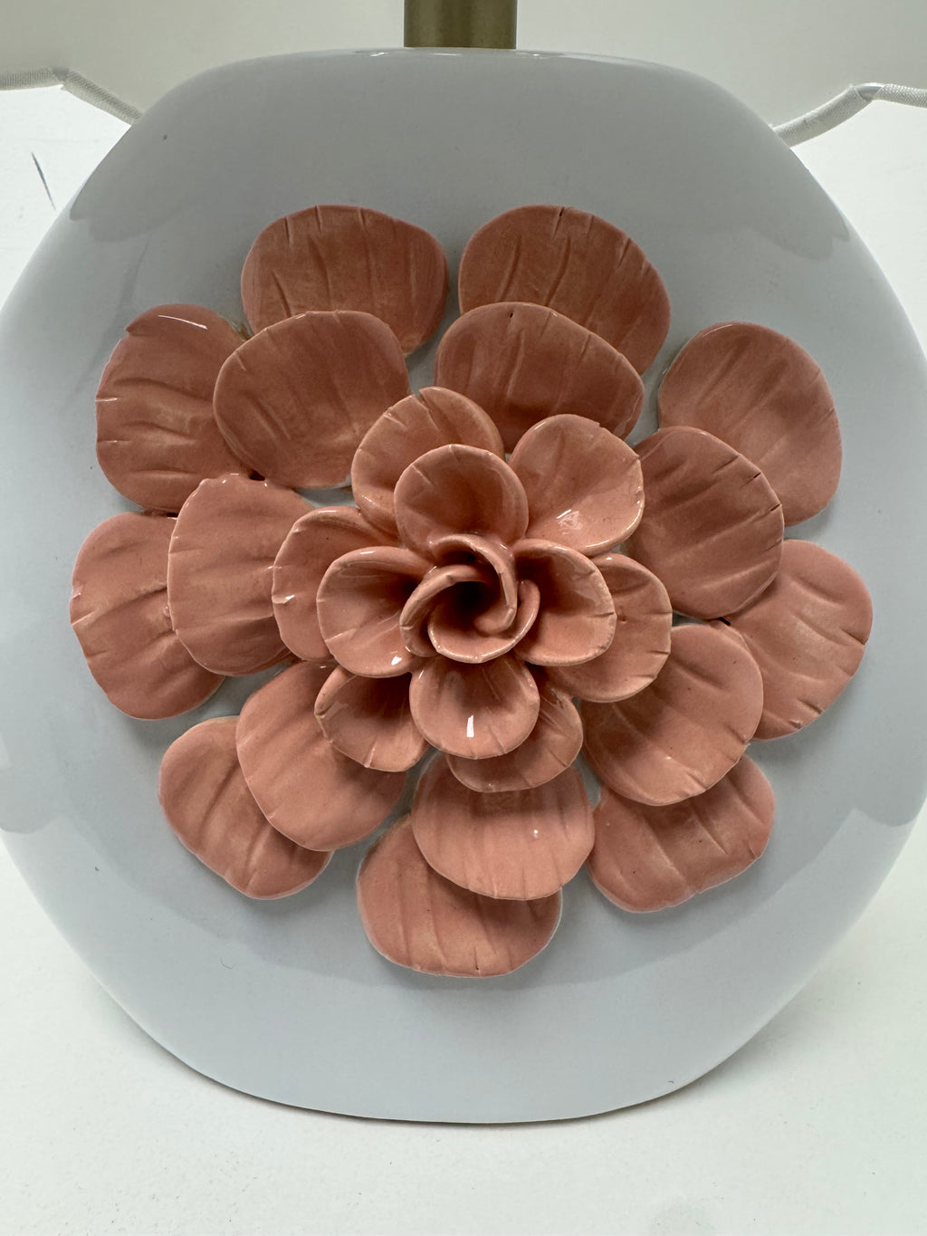 White Ceramic Table Lamp with Pink Flower