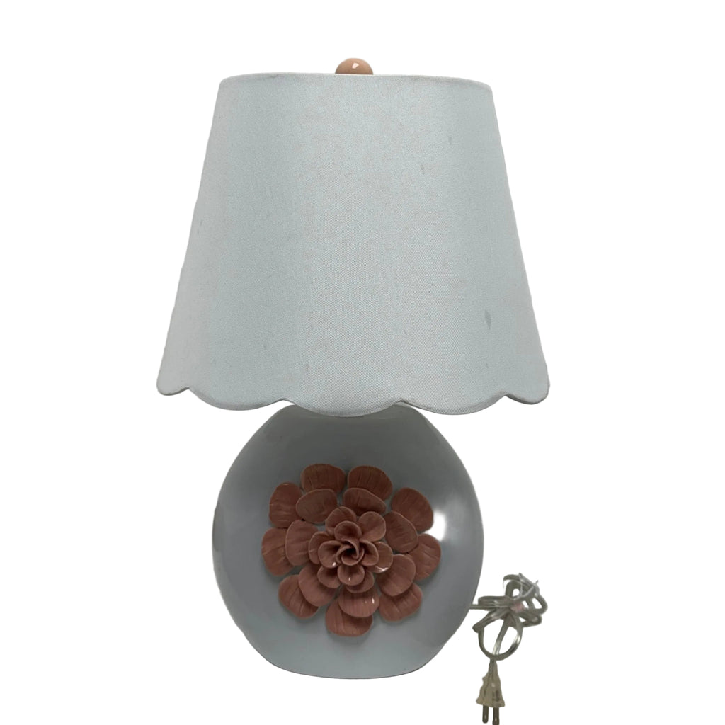 White Ceramic Table Lamp with Pink Flower