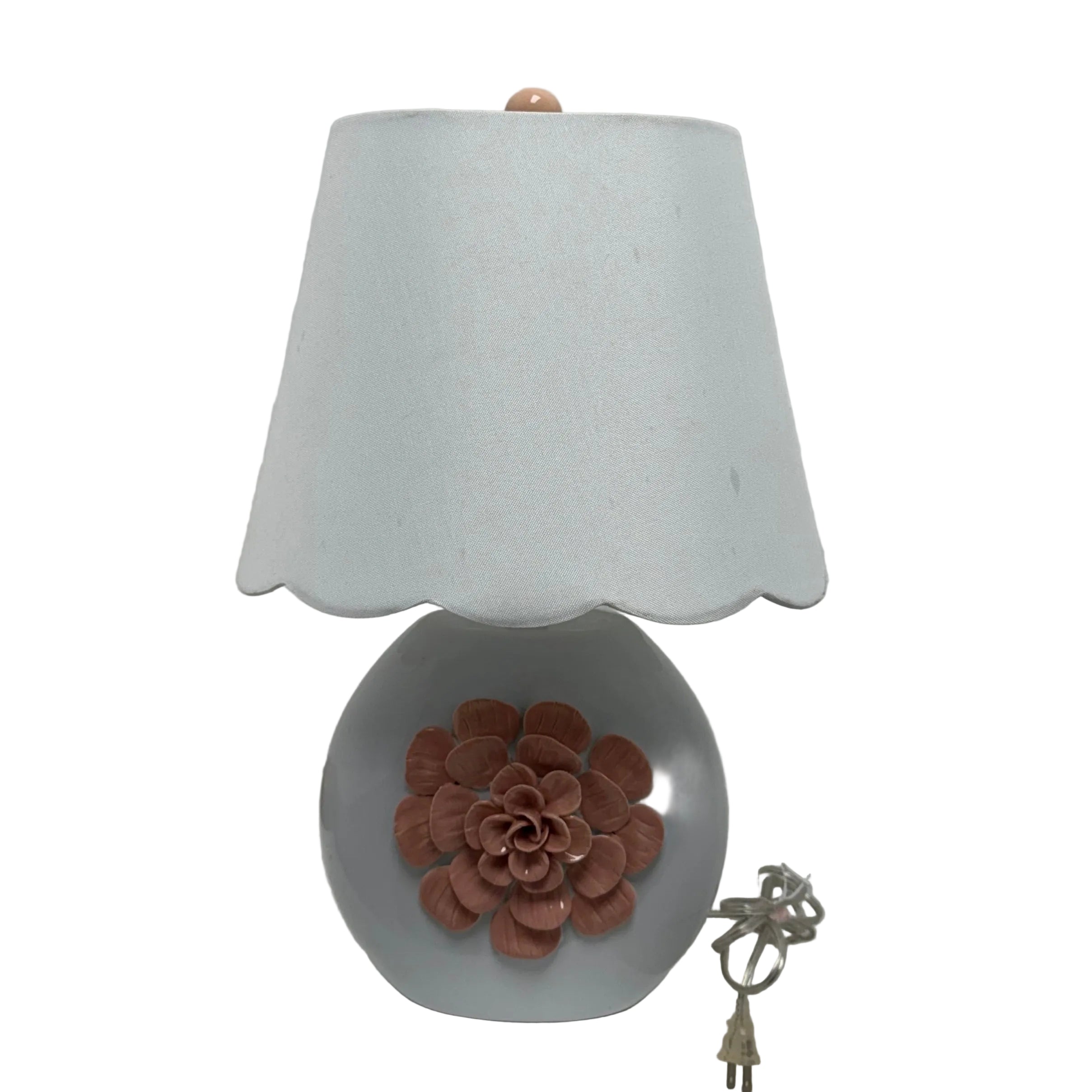 White Ceramic Table Lamp with Pink Flower