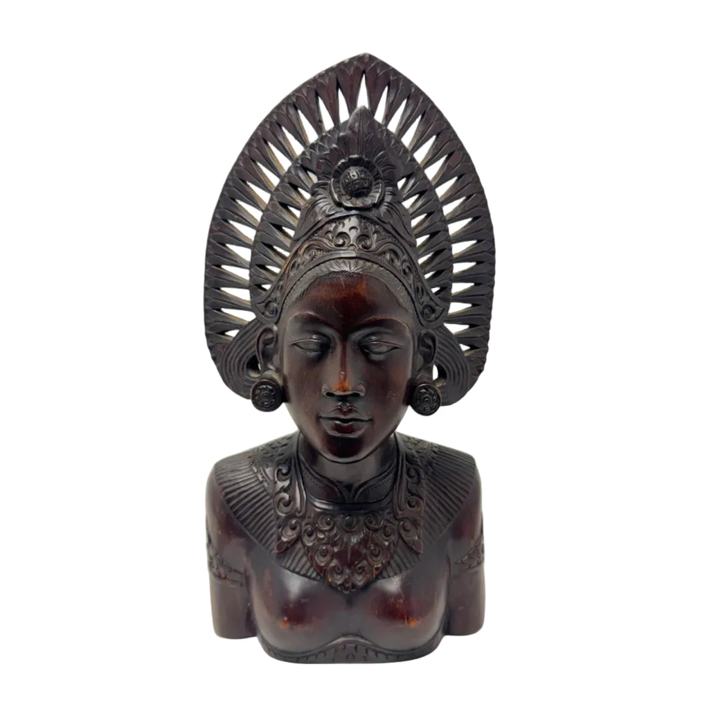 Vintage Indonesian Hand-Carved Wooden Bust