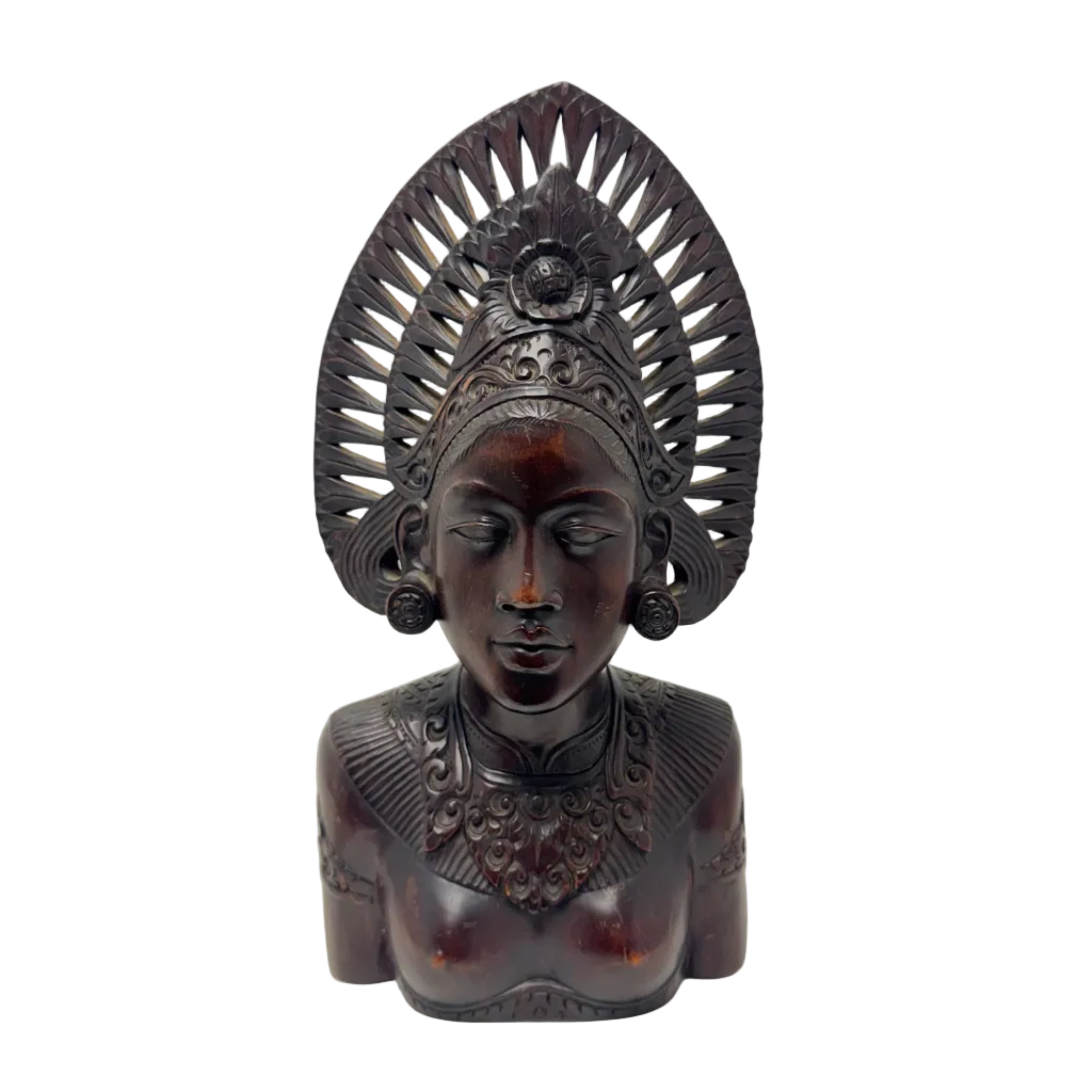 Vintage Indonesian Hand-Carved Wooden Bust