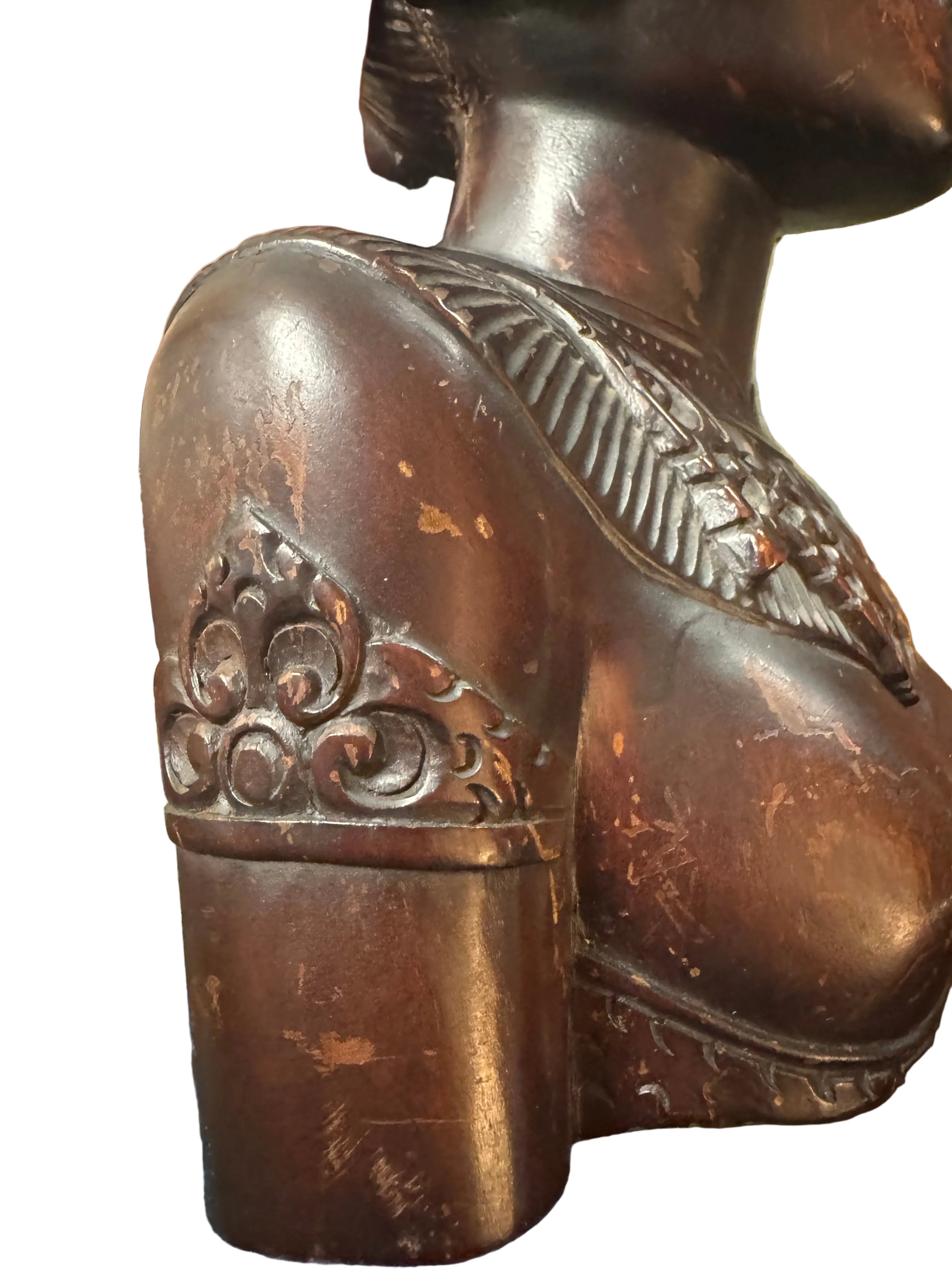 Vintage Indonesian Hand-Carved Wooden Bust
