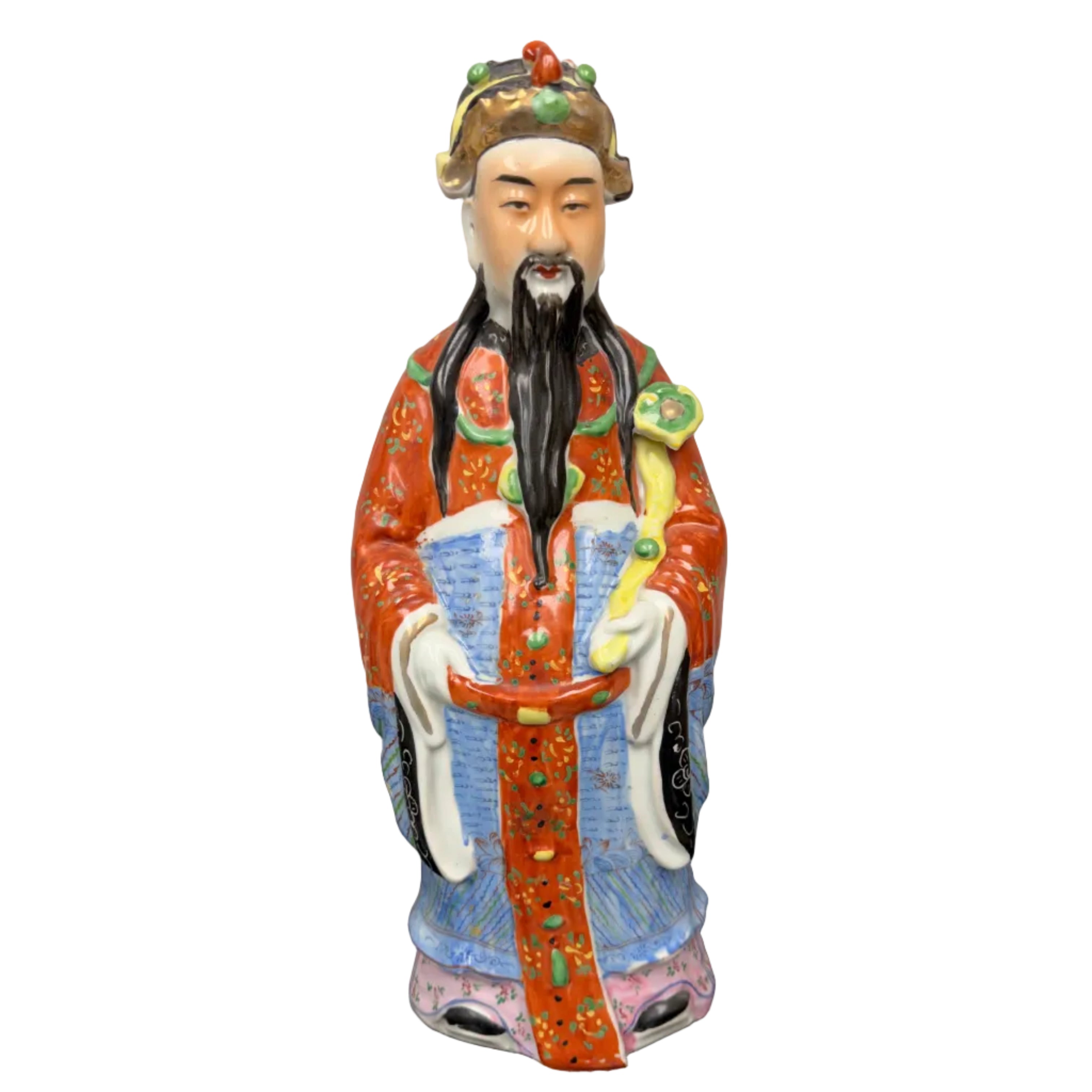 Hand-Painted Chinese Porcelain Figurine of Lu Xing the Chinese God of Prosperity
