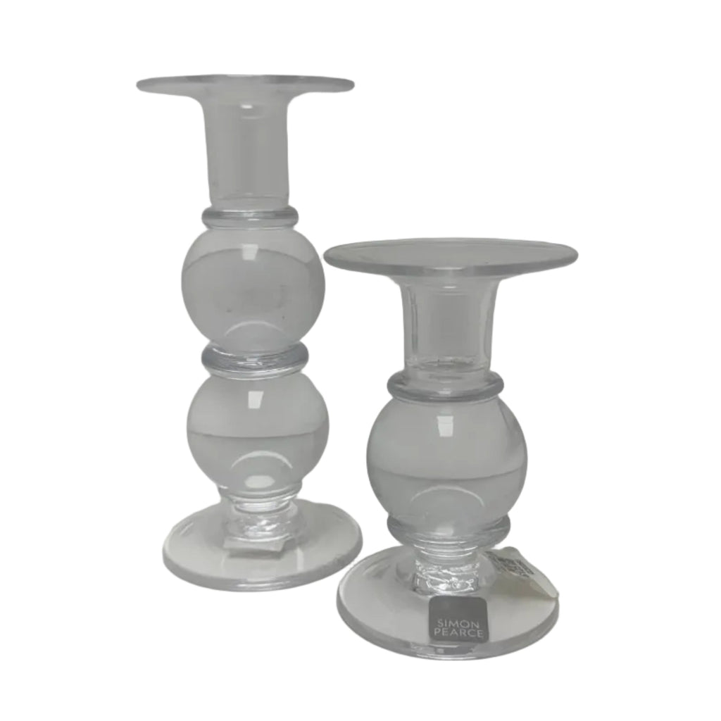 Set of 2 Simon Pearce Glass Candlestick Holders
