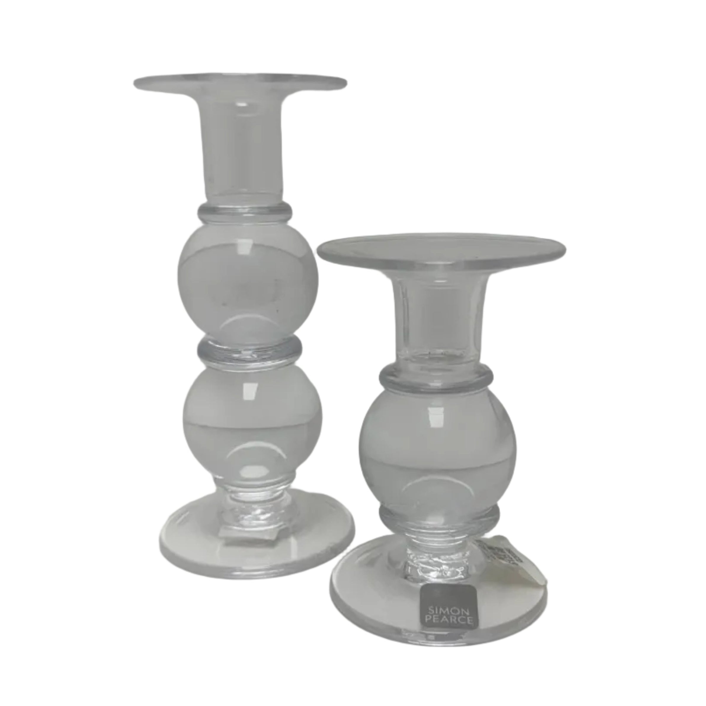 Set of 2 Simon Pearce Glass Candlestick Holders