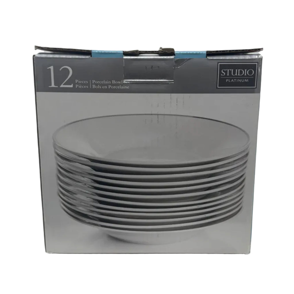 12 Piece Studio Platinum Porcelain Bowl Set