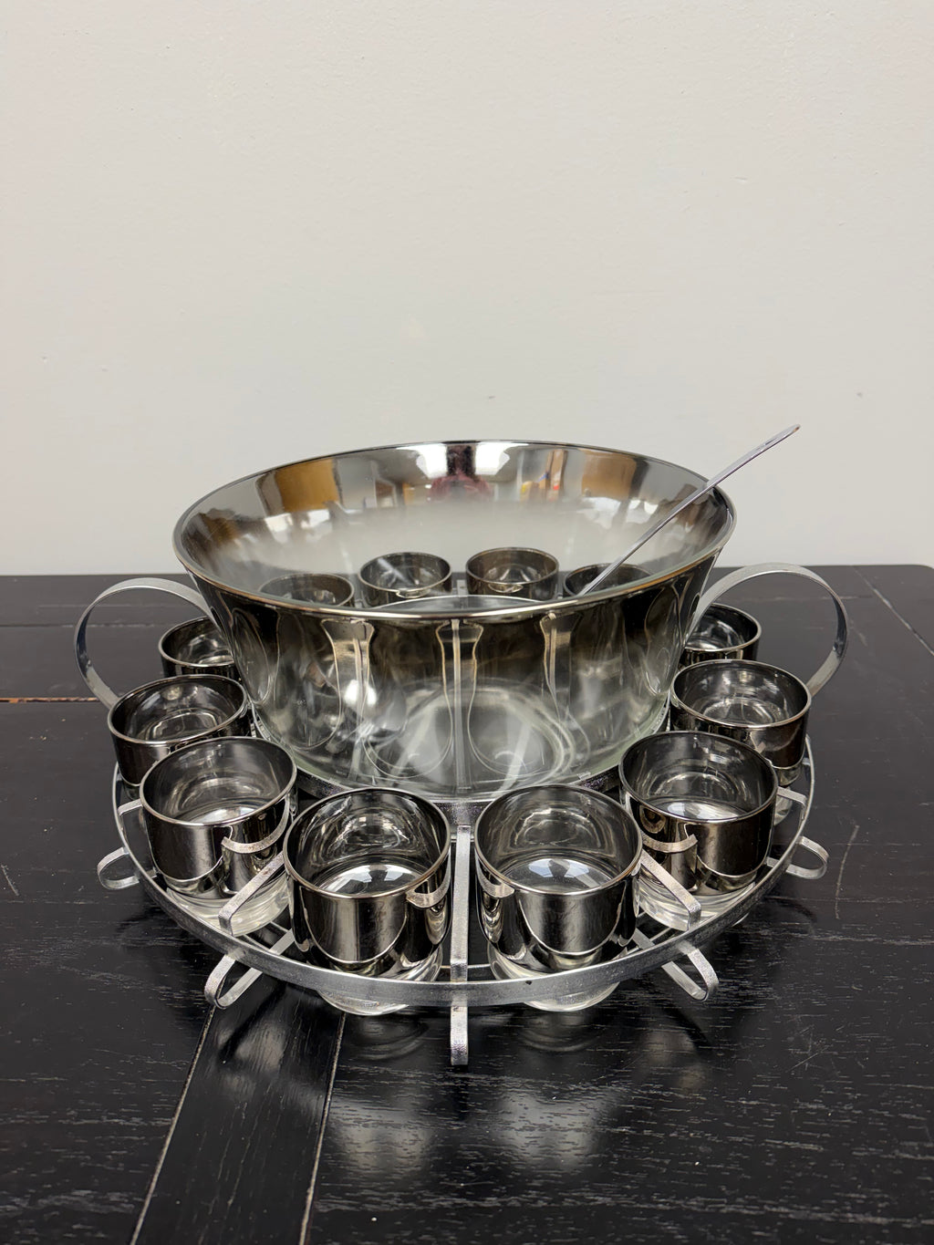 Silver Rimmed Punch Bowl Set