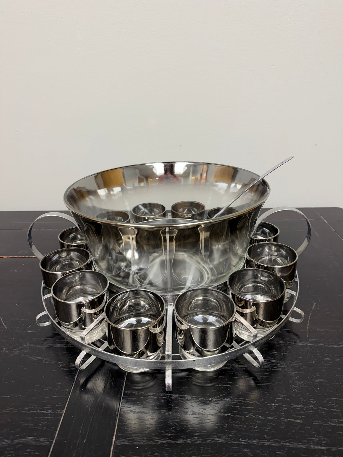 Silver Rimmed Punch Bowl Set