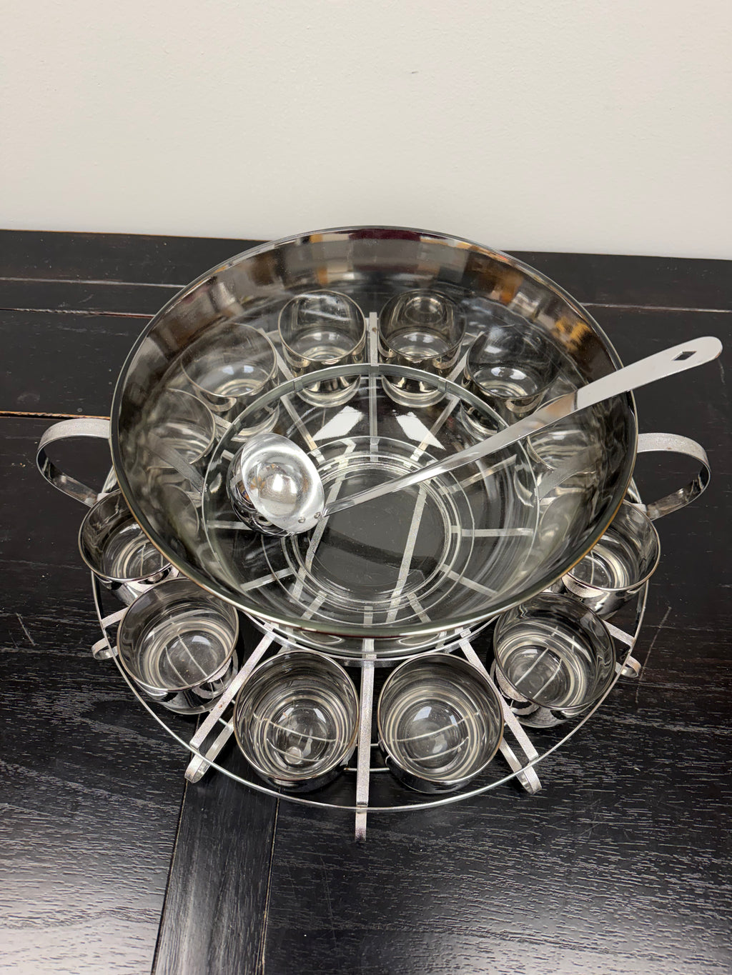 Silver Rimmed Punch Bowl Set