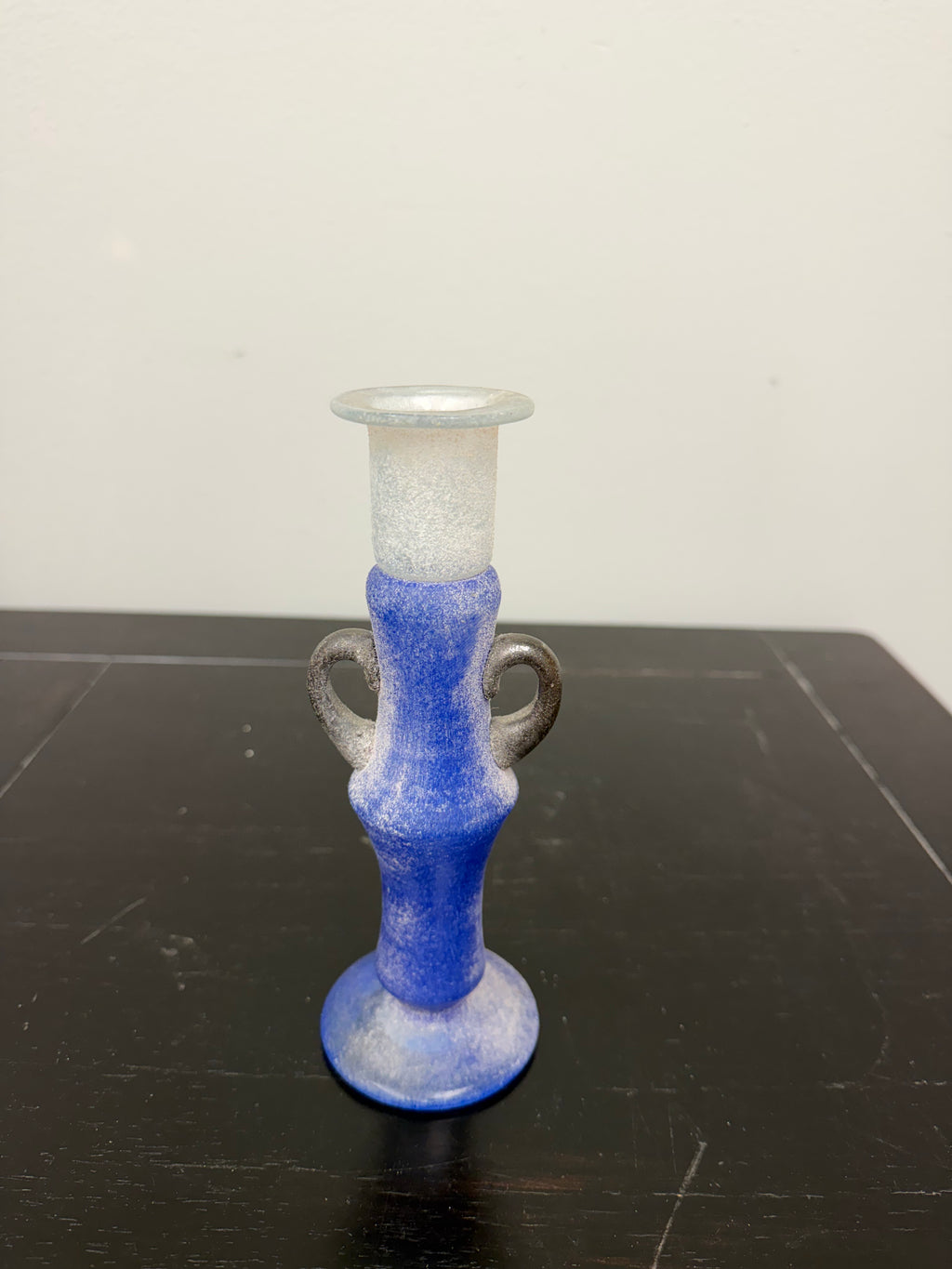 Vintage Blue Romanian Glass Candleholder