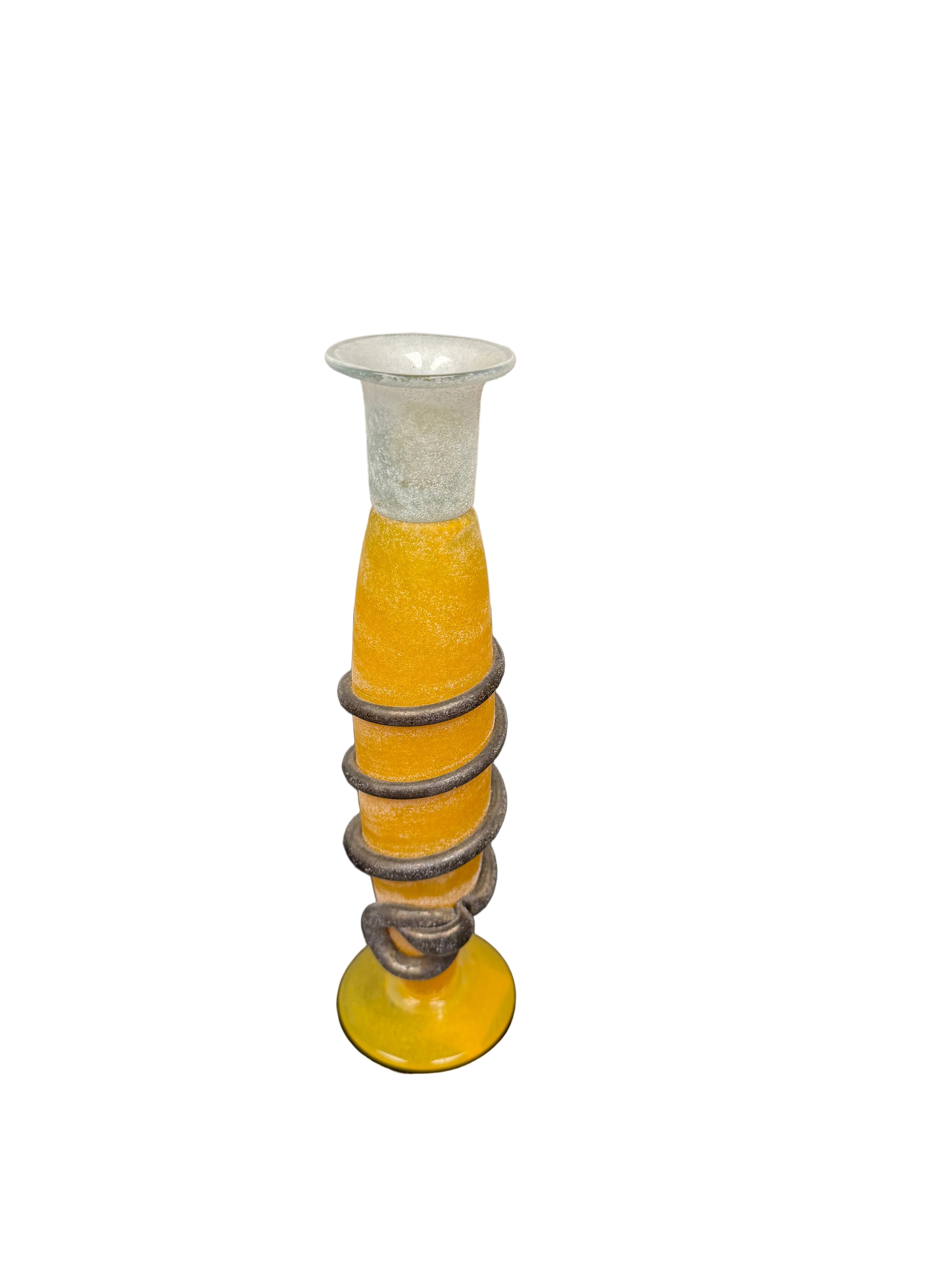 Vintage Orange Romanian Glass Candleholder