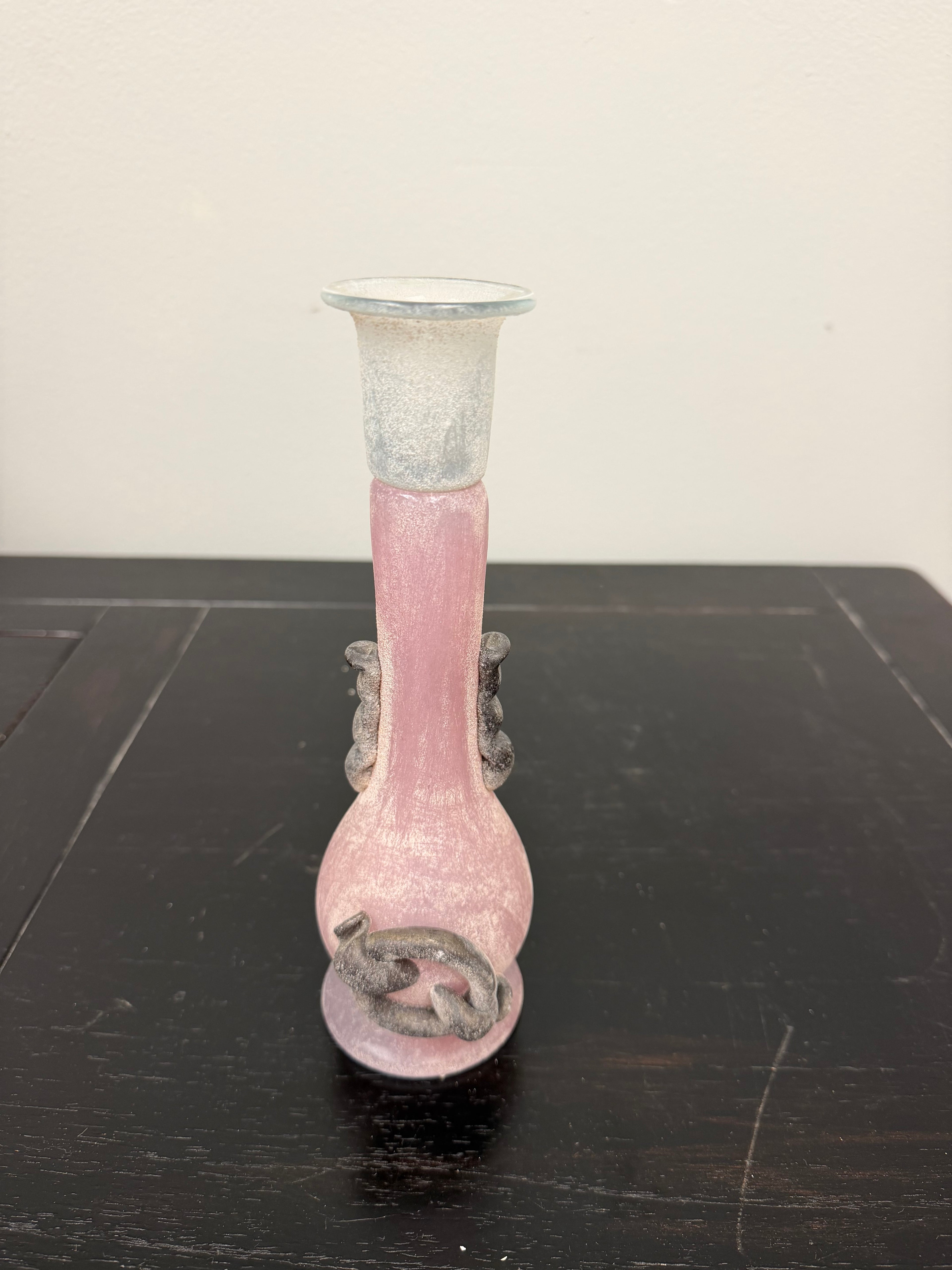 Vintage Pink Romanian Glass Candleholder