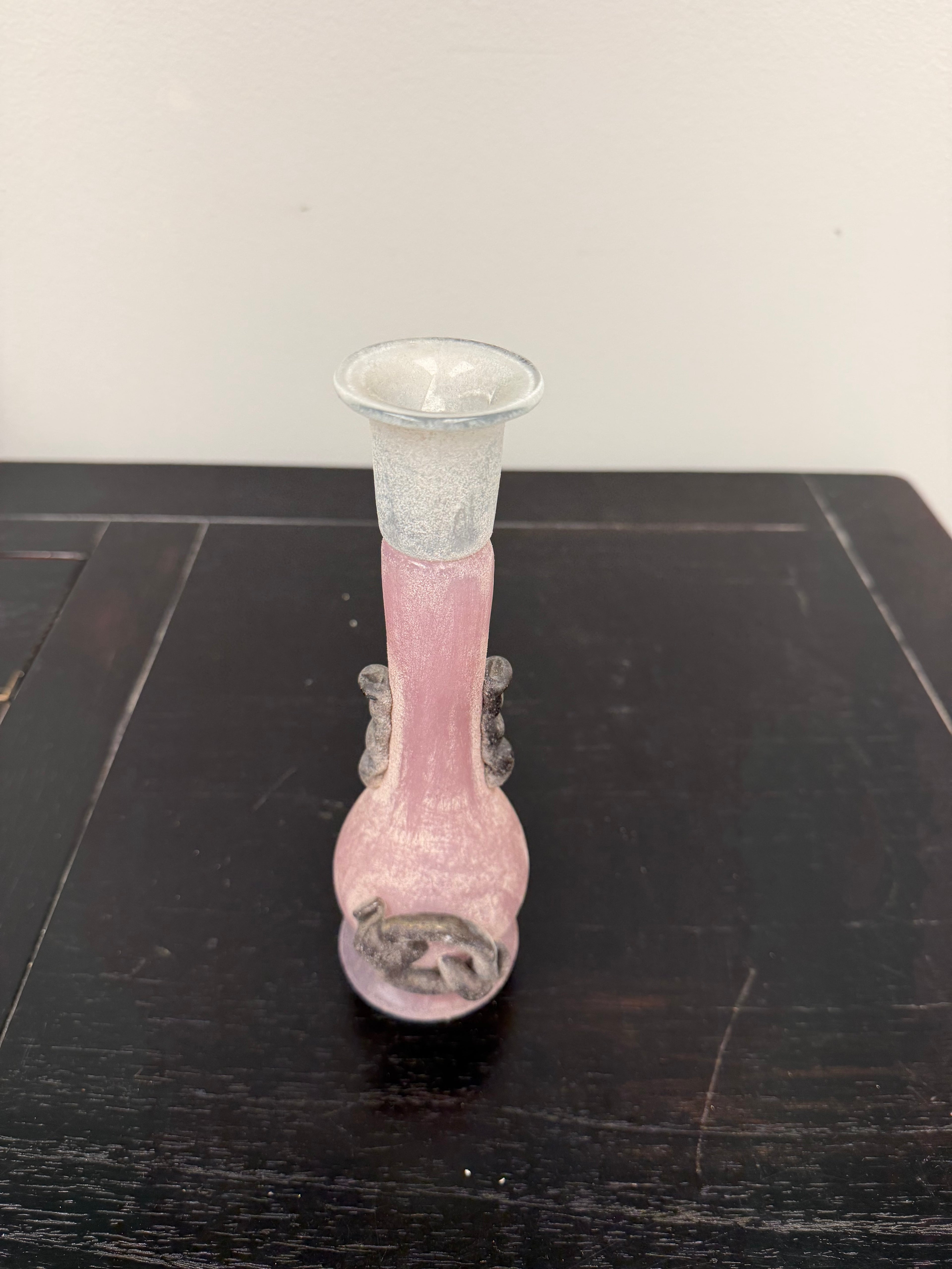 Vintage Pink Romanian Glass Candleholder