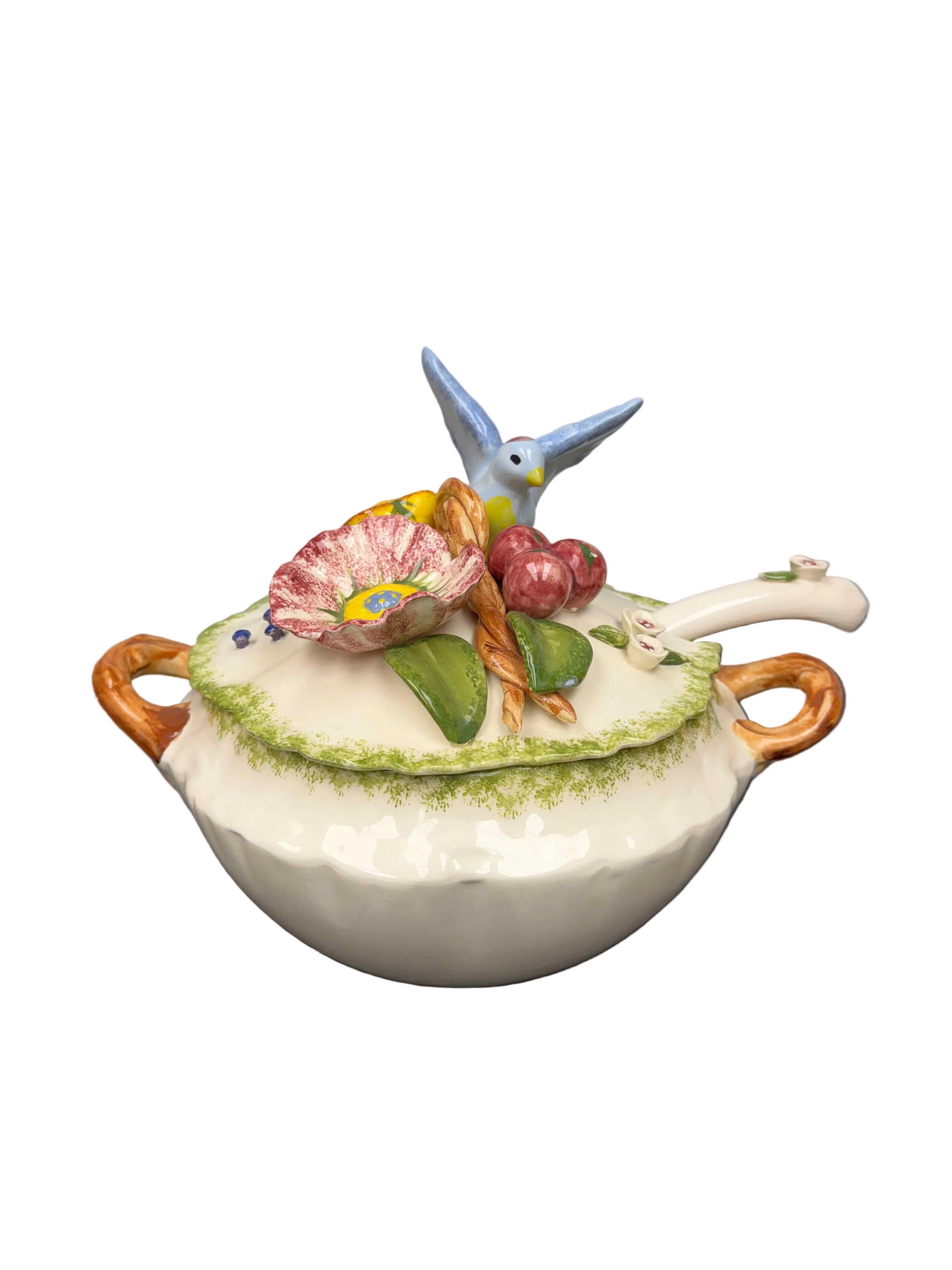 Colorful Ceramic Soup Tureen with Cover and Ladle by Paper Windows USA