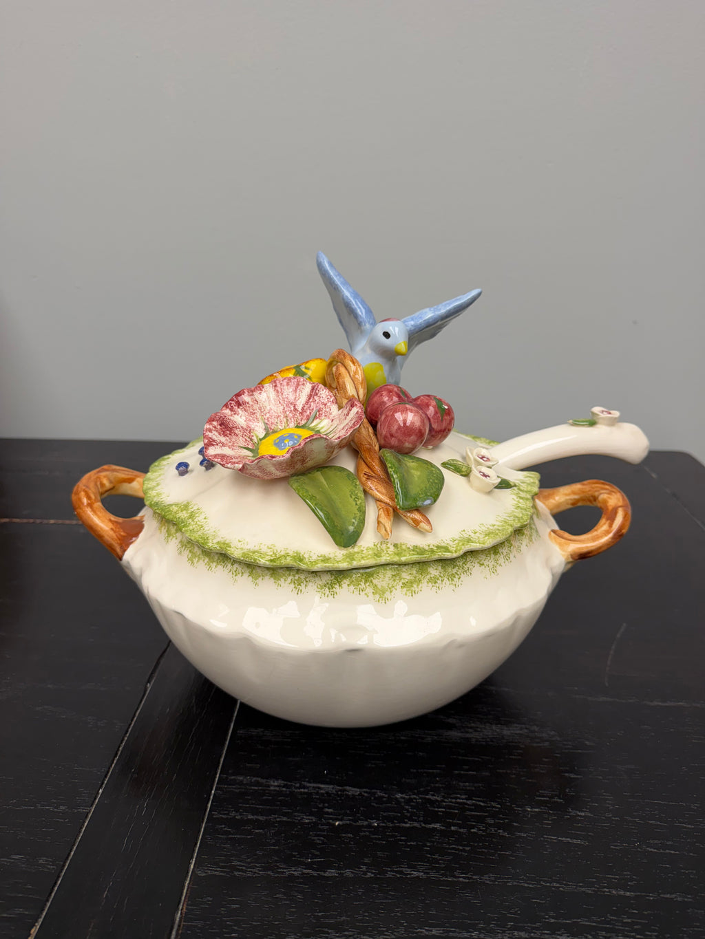Colorful Ceramic Soup Tureen with Cover and Ladle by Paper Windows USA