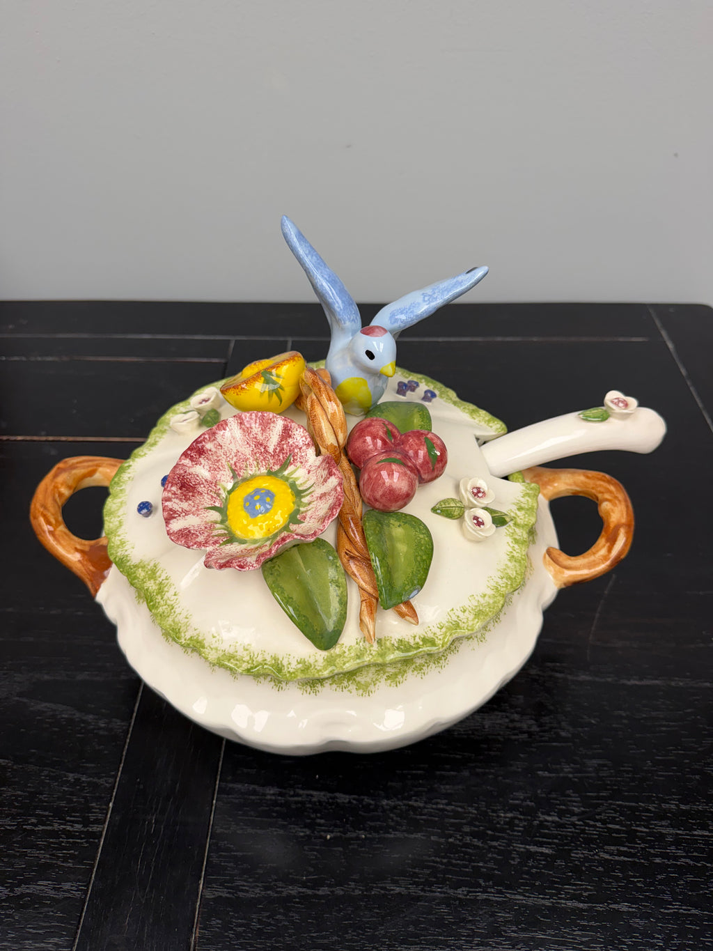 Colorful Ceramic Soup Tureen with Cover and Ladle by Paper Windows USA