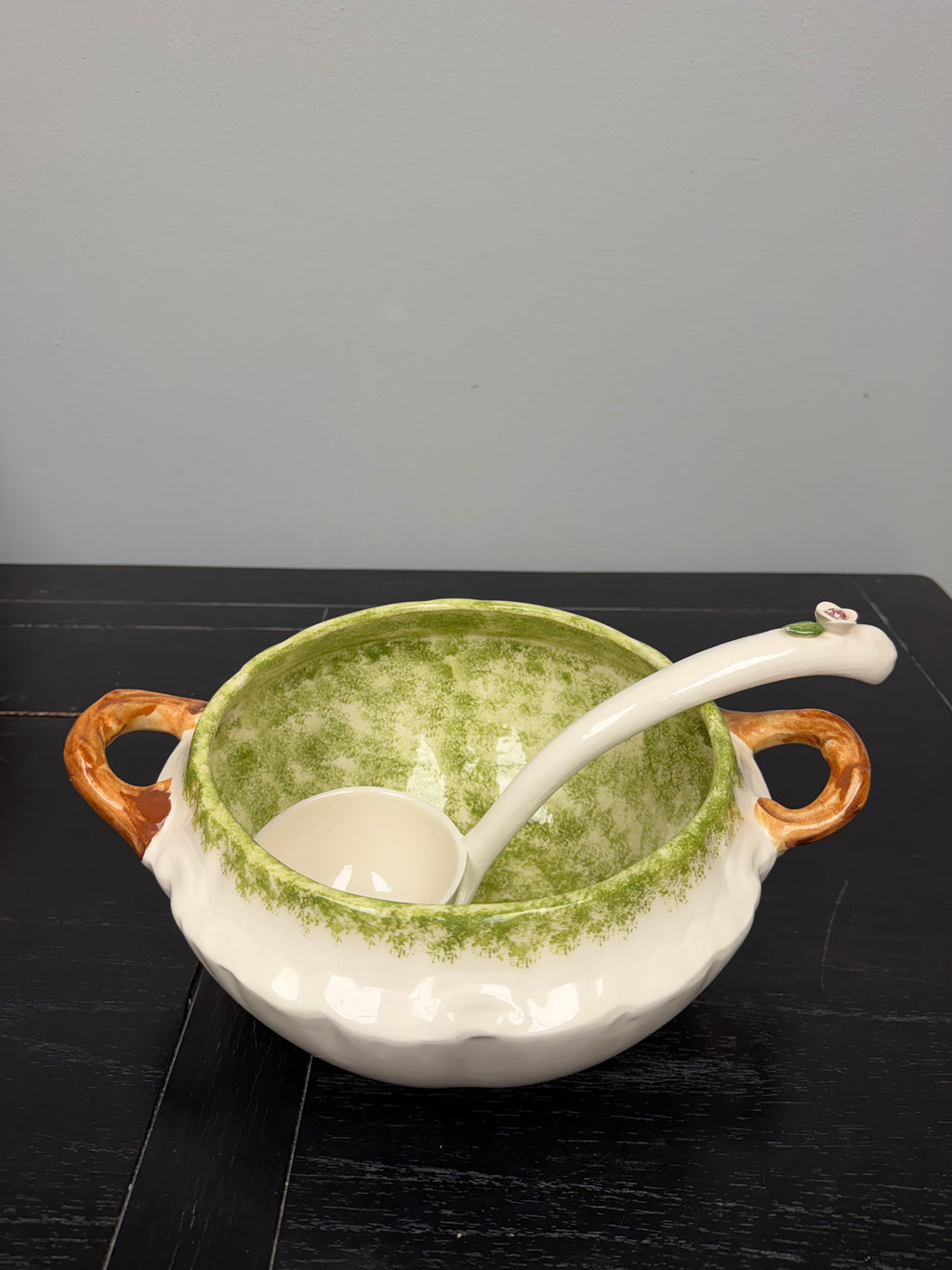 Colorful Ceramic Soup Tureen with Cover and Ladle by Paper Windows USA