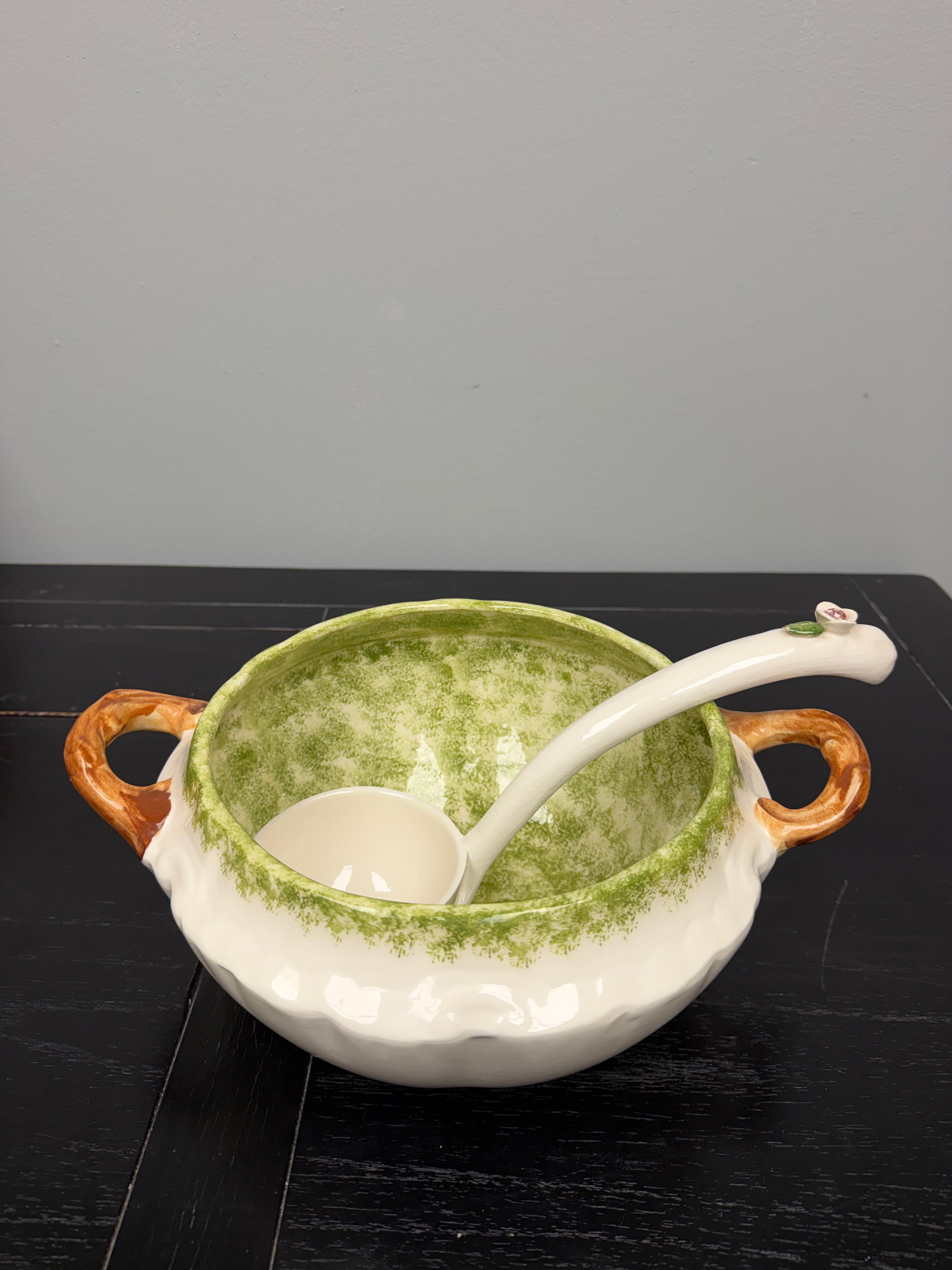 Colorful Ceramic Soup Tureen with Cover and Ladle by Paper Windows USA