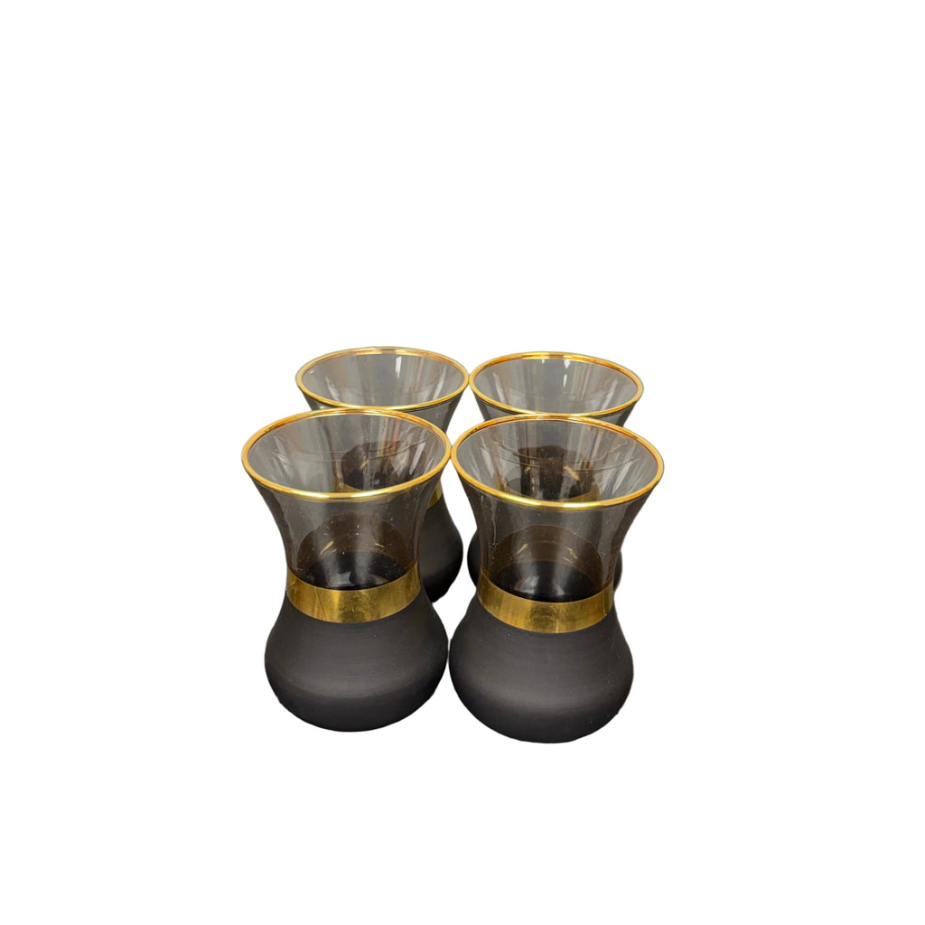 Set of 4 Black and Gold Turkish Tea Glasses