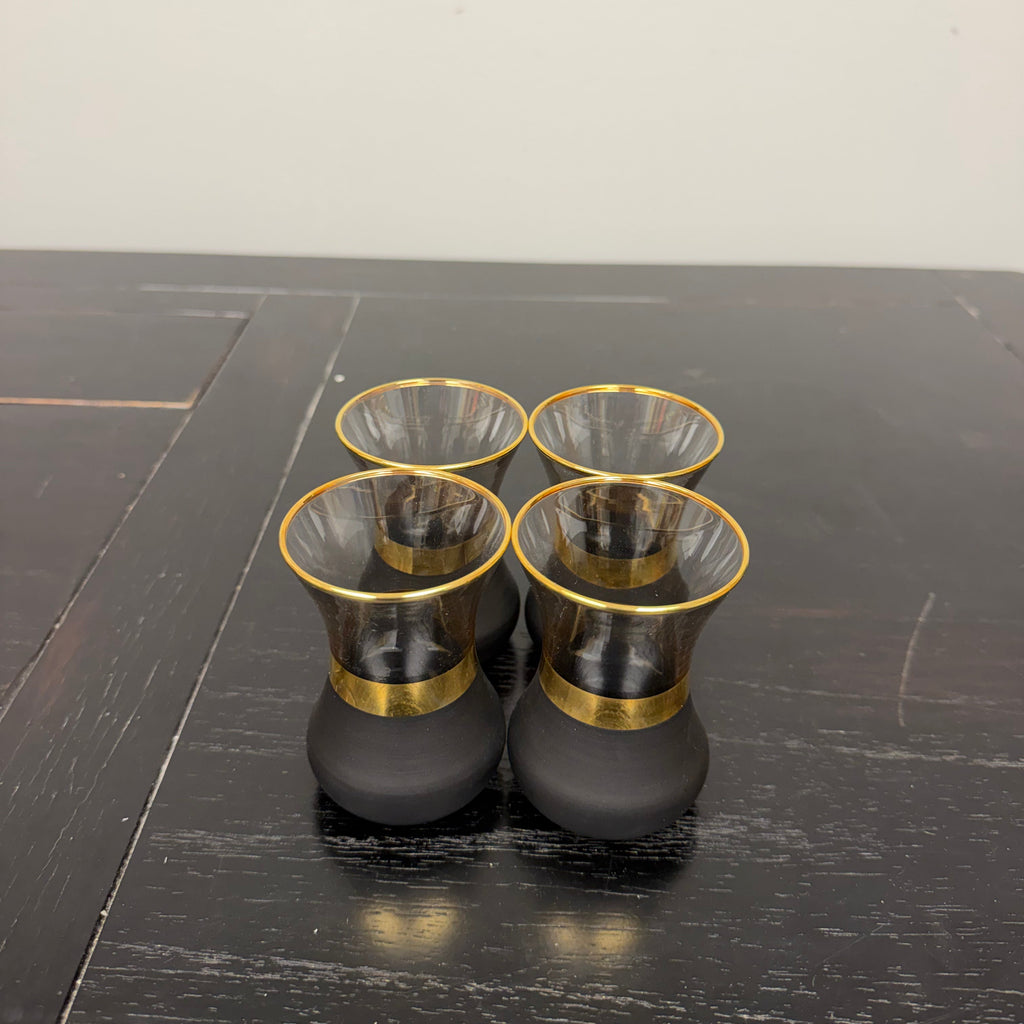 Set of 4 Black and Gold Turkish Tea Glasses