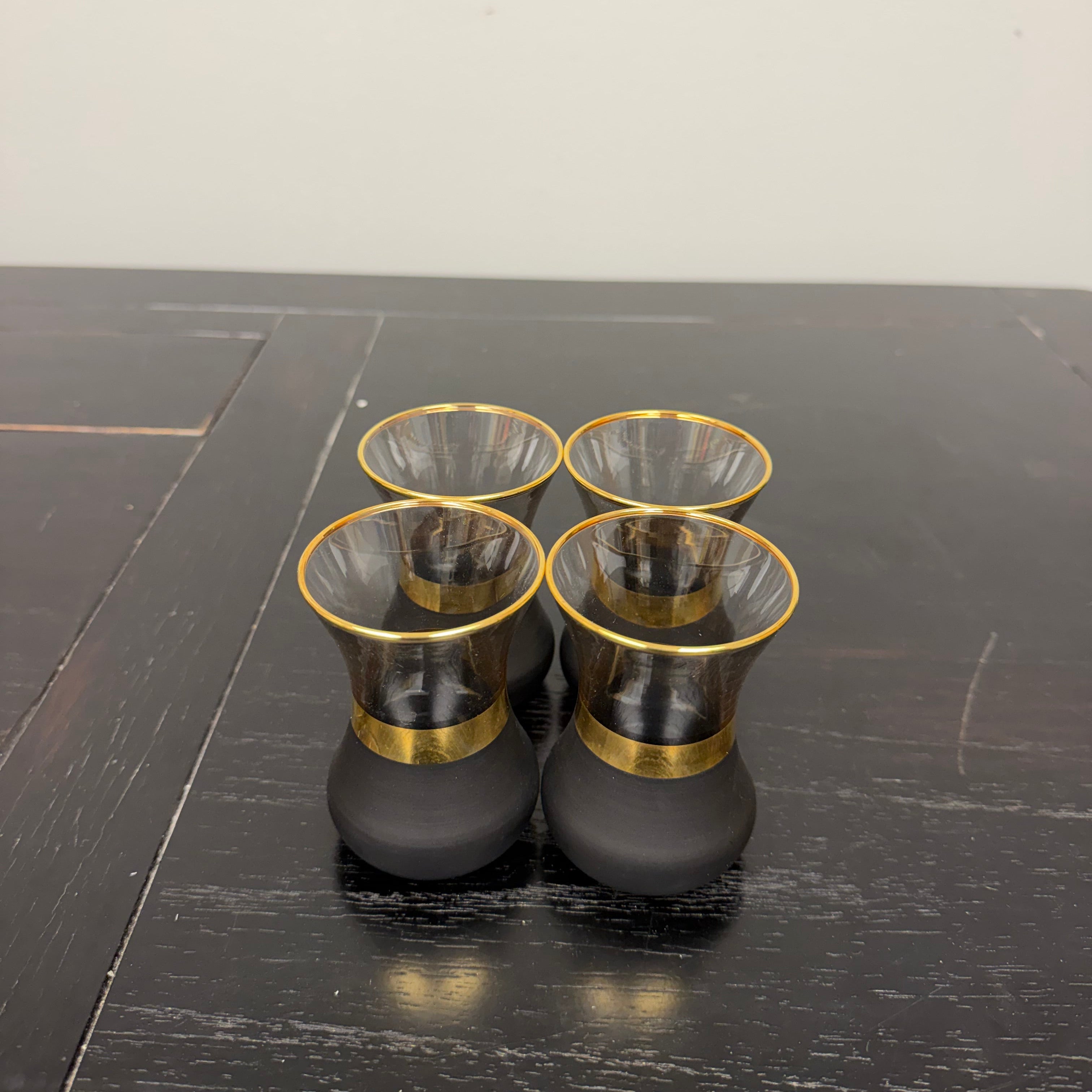 Set of 4 Black and Gold Turkish Tea Glasses