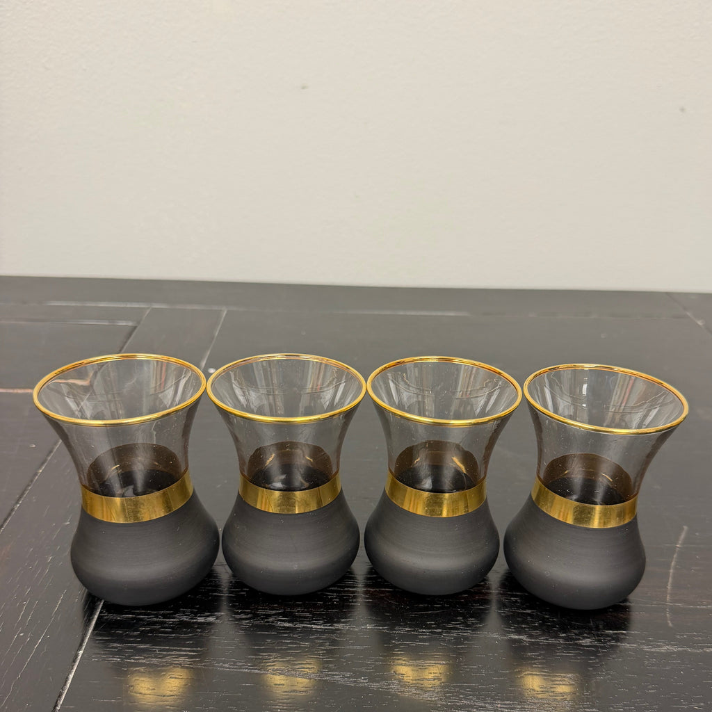 Set of 4 Black and Gold Turkish Tea Glasses