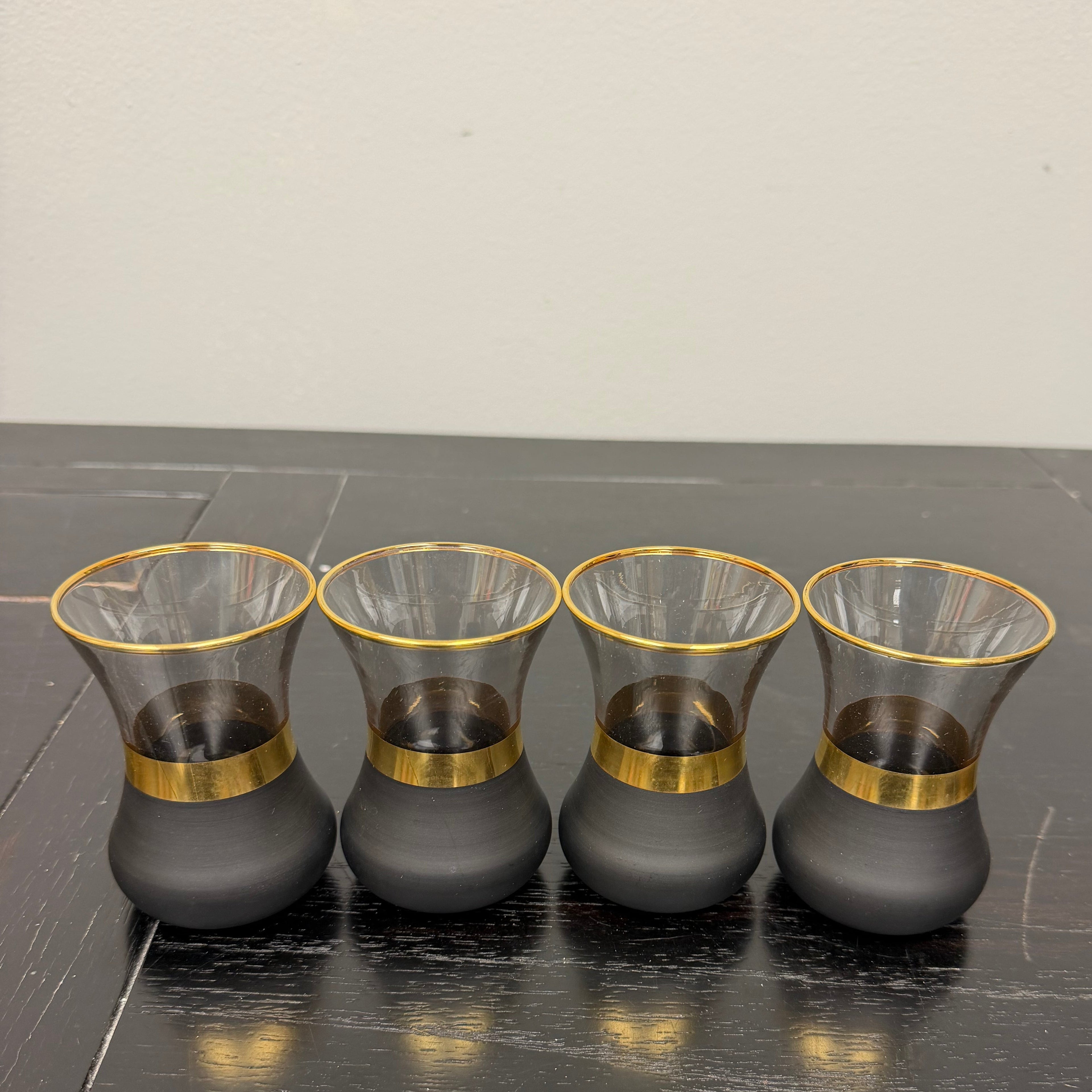 Set of 4 Black and Gold Turkish Tea Glasses
