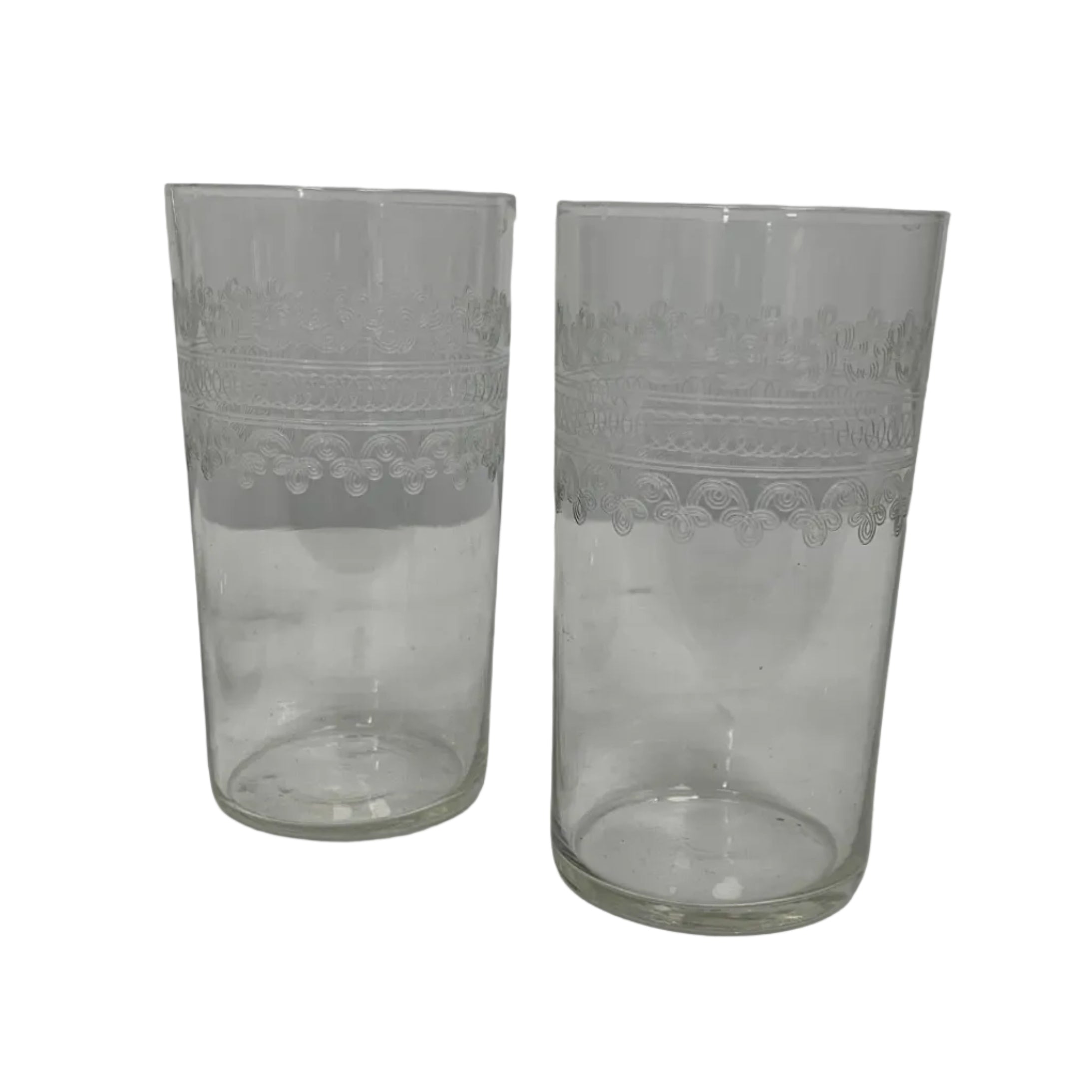 Cloverleaf Fostoria Etched Glass Water Pitcher with Two Matching Glasses