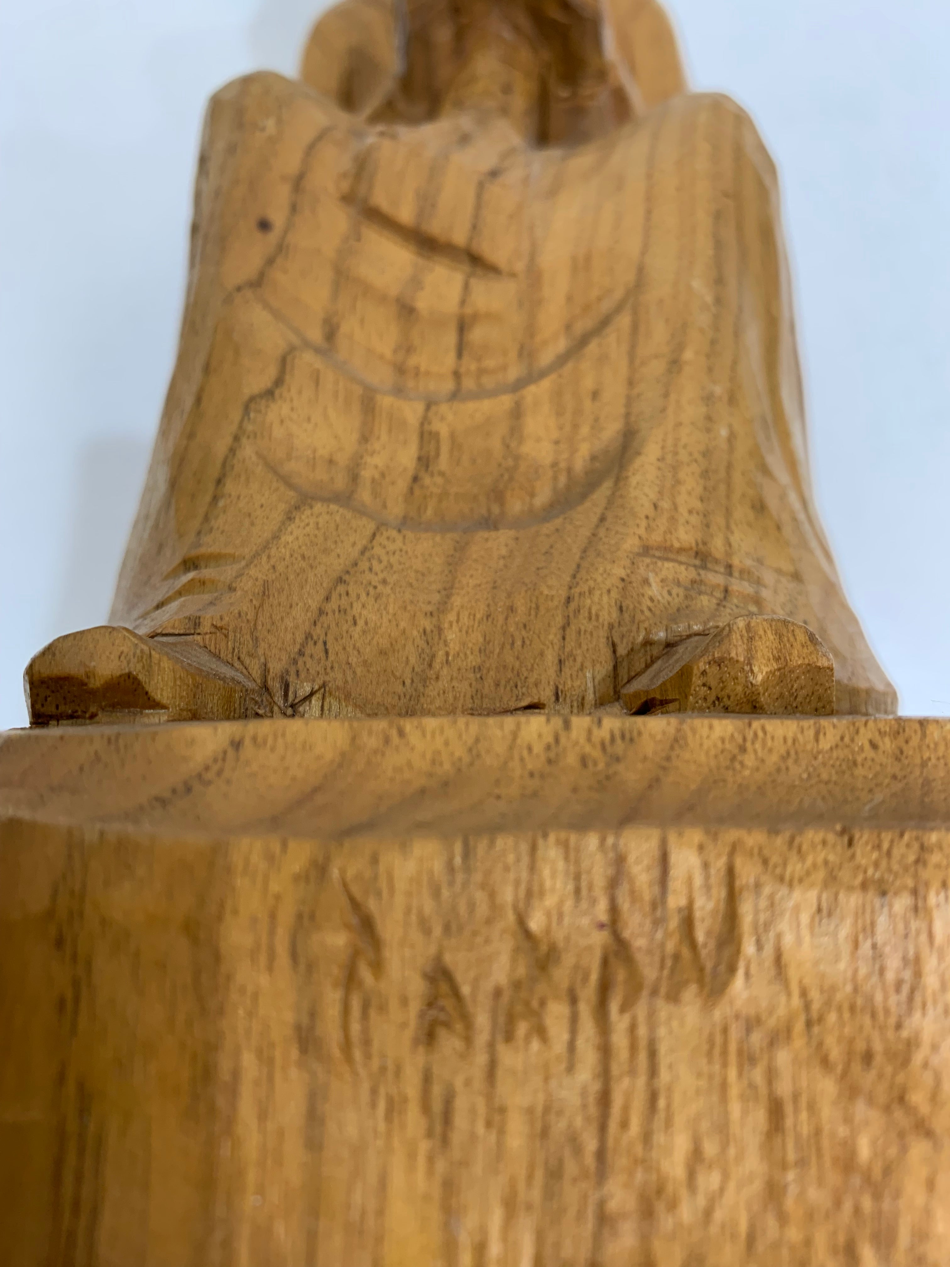 Caron Wood Carving Statue - Elderly Woman Knitting