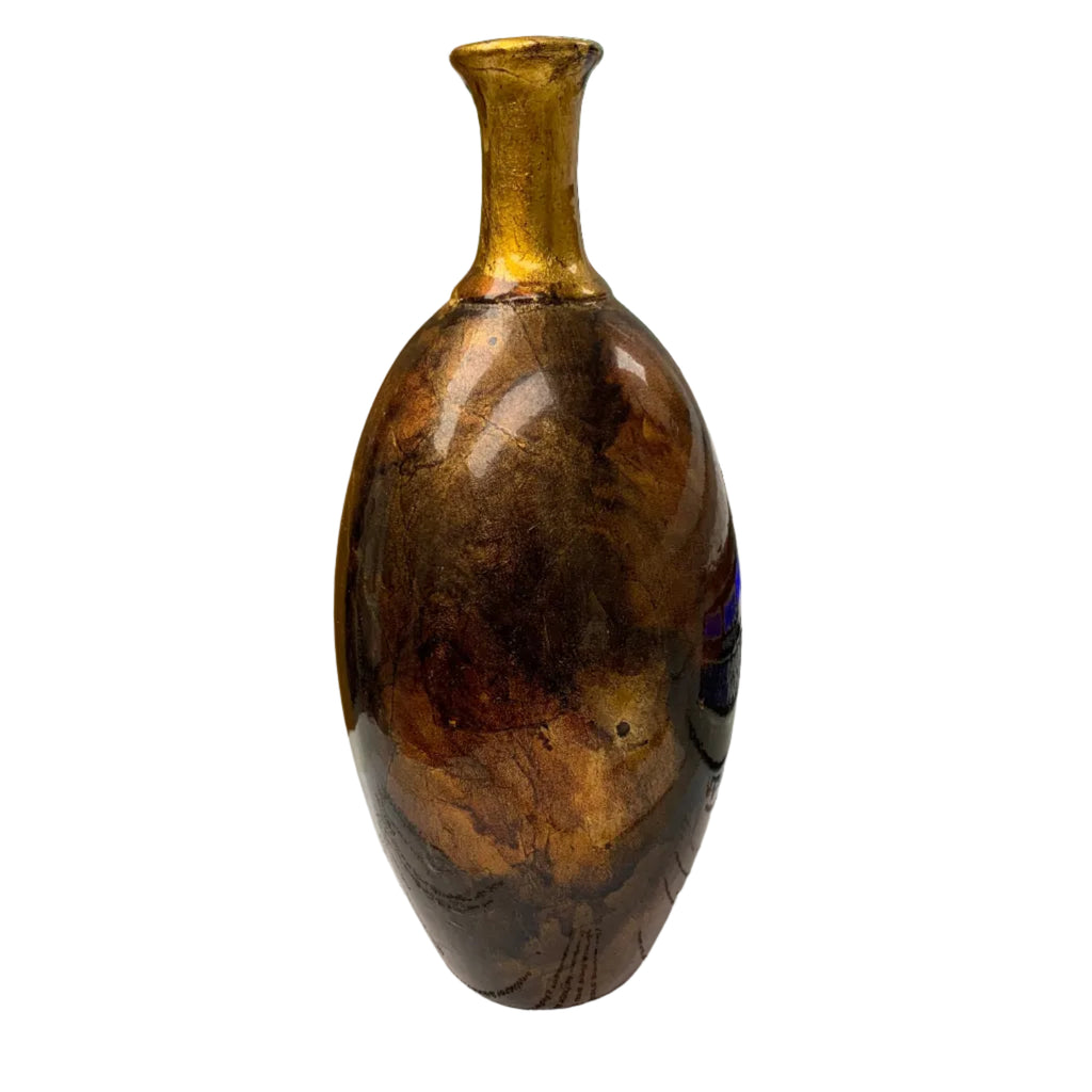Metallic Brown and Gold Bulbous Art Vase