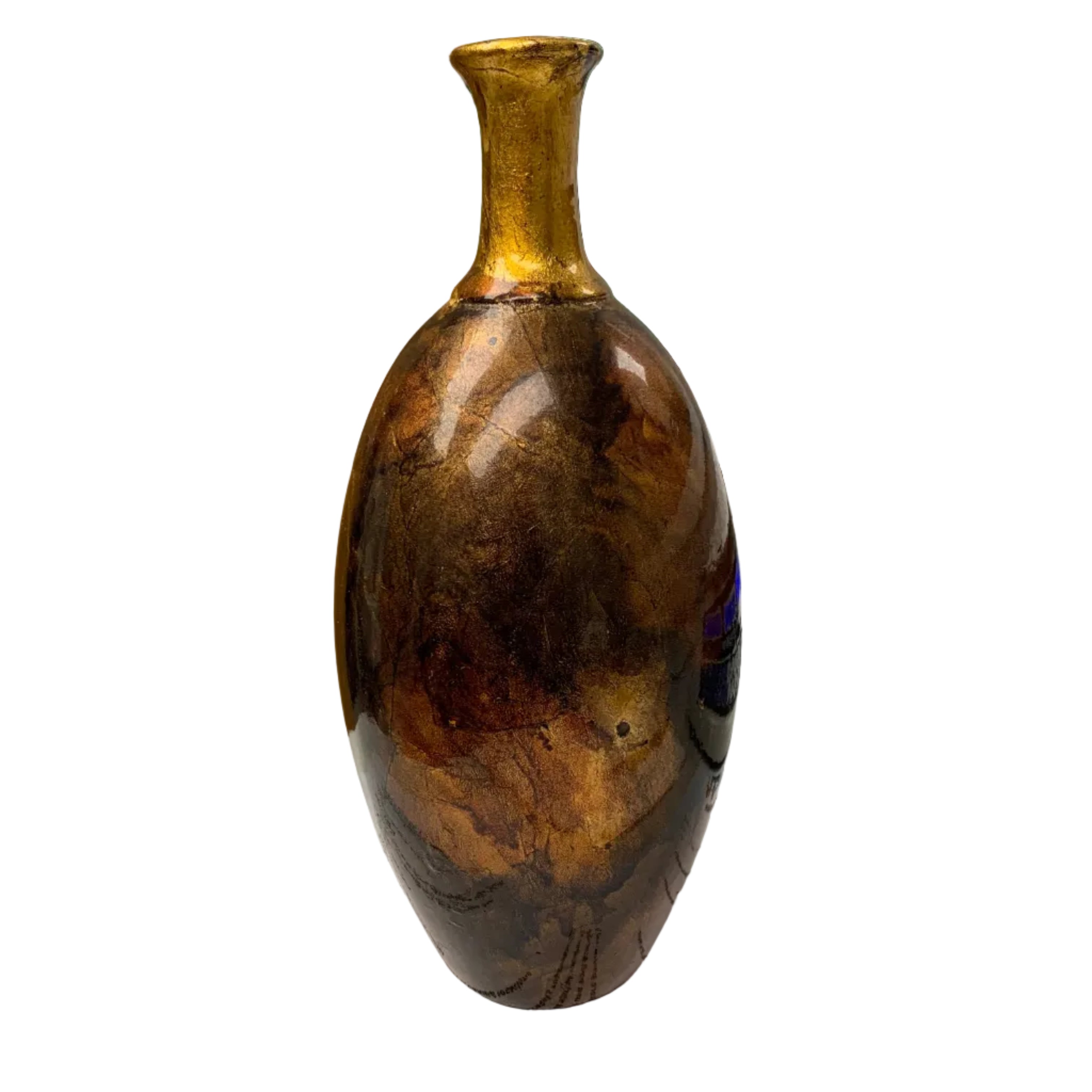 Metallic Brown and Gold Bulbous Art Vase