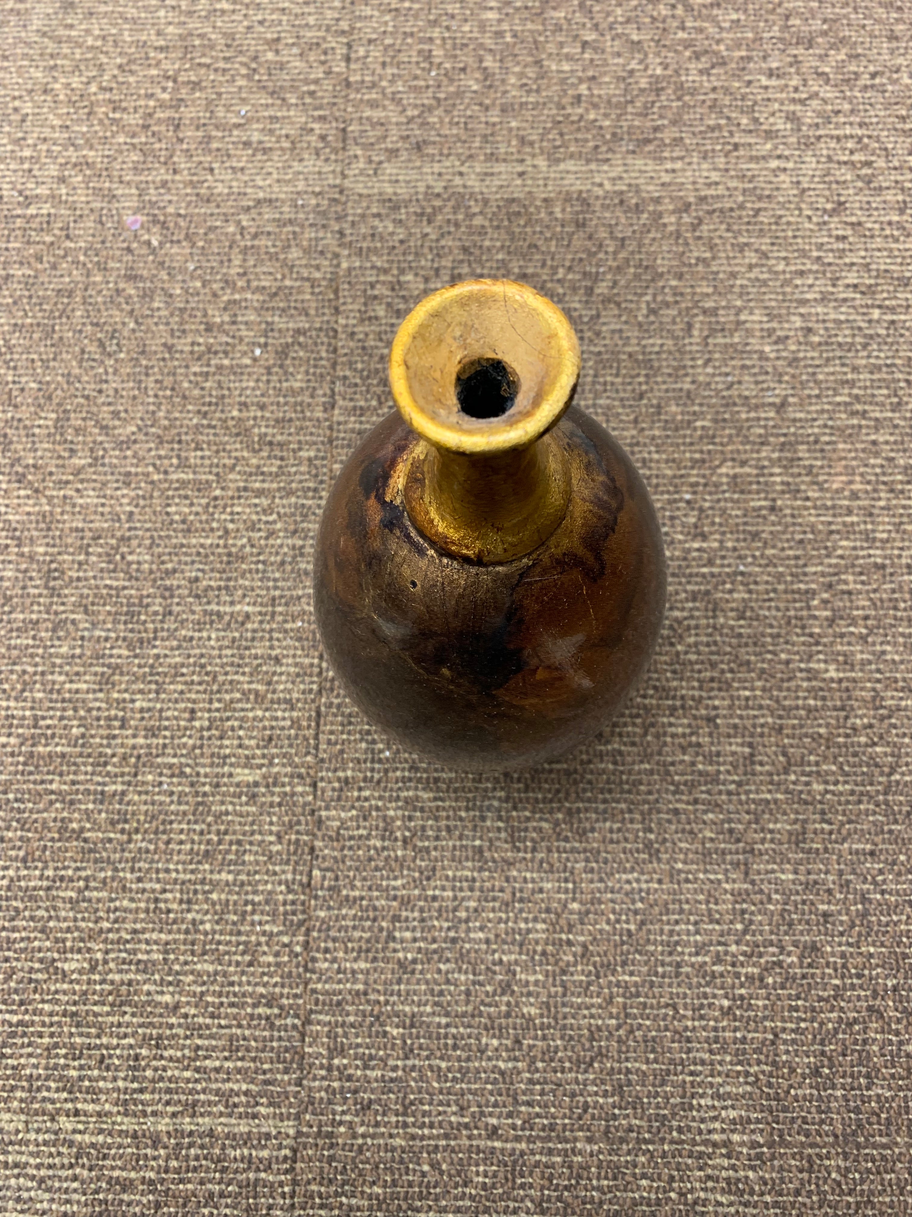 Metallic Brown and Gold Bulbous Art Vase